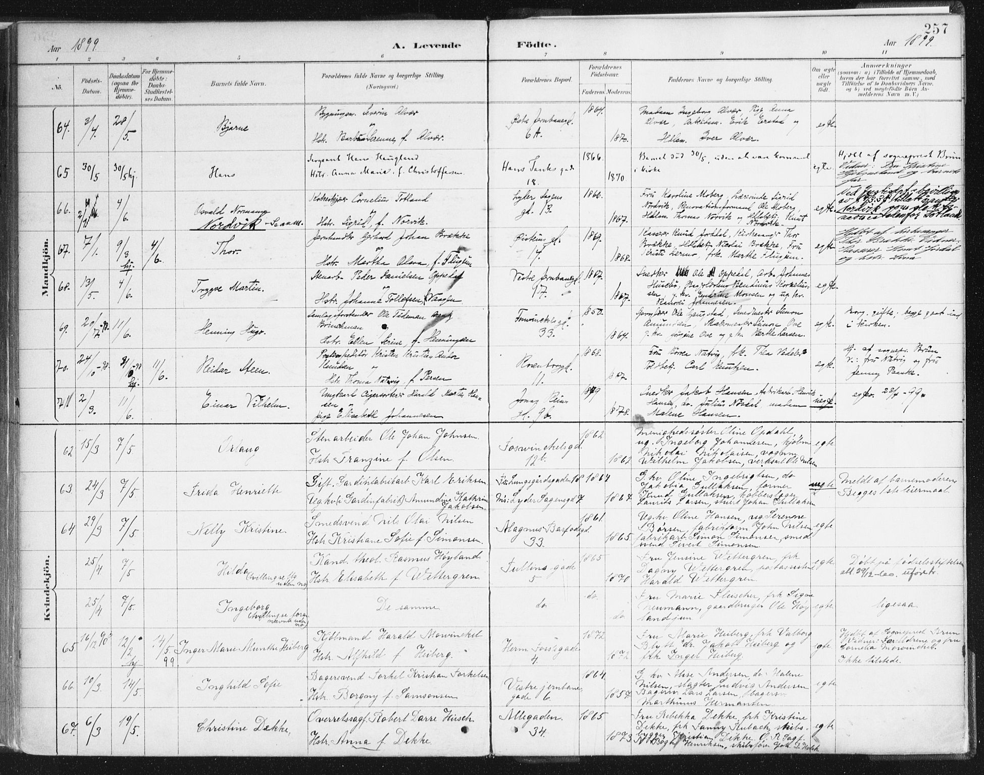 Johanneskirken sokneprestembete, SAB/A-76001/H/Haa/L0001: Parish register (official) no. A 1, 1885-1900, p. 257