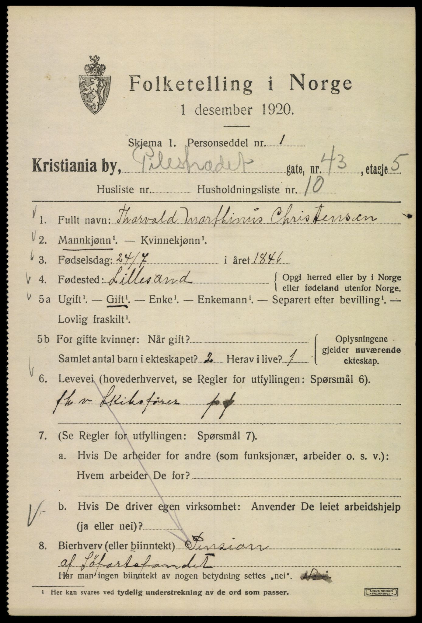 SAO, 1920 census for Kristiania, 1920, p. 449713