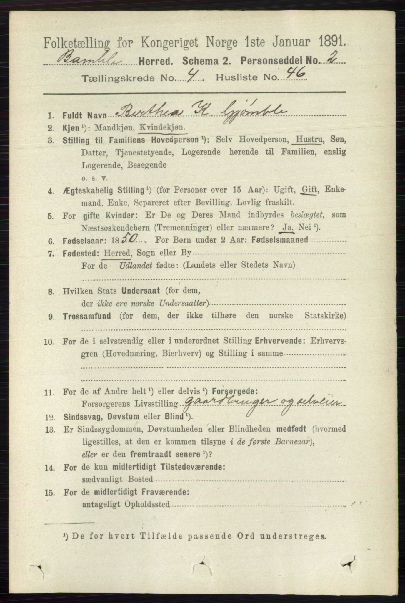 RA, 1891 census for 0814 Bamble, 1891, p. 2009