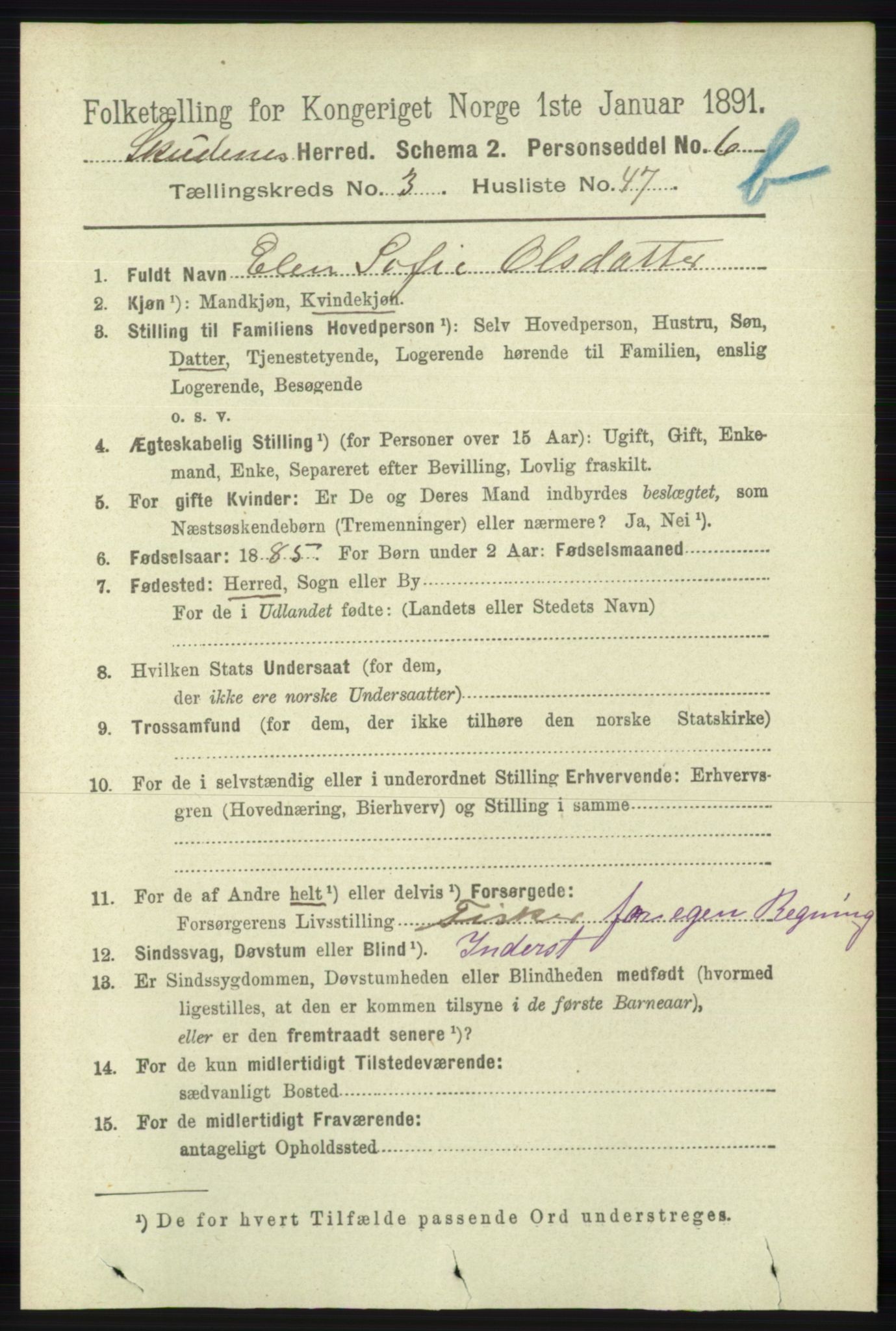 RA, 1891 census for 1150 Skudenes, 1891, p. 4246