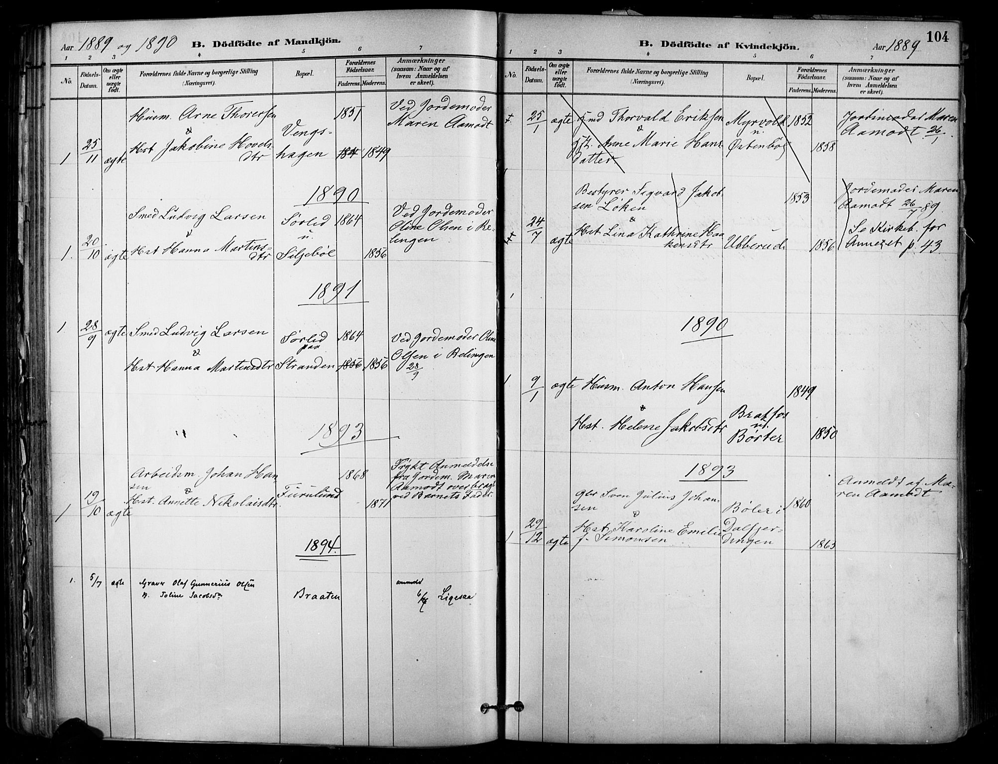 Enebakk prestekontor Kirkebøker, AV/SAO-A-10171c/F/Fa/L0016: Parish register (official) no. I 16, 1883-1898, p. 104