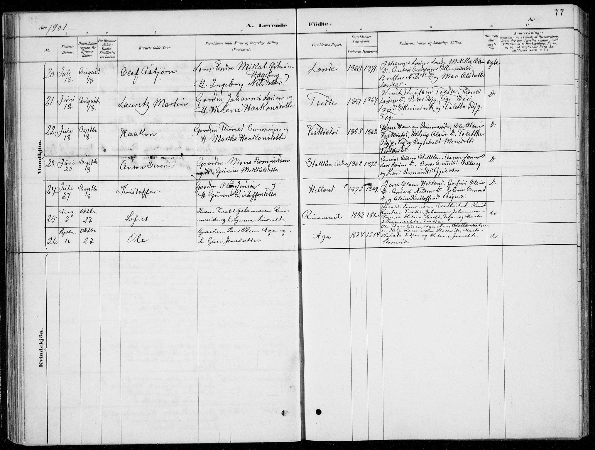 Fitjar sokneprestembete, AV/SAB-A-99926: Parish register (copy) no. A 2, 1887-1906, p. 77