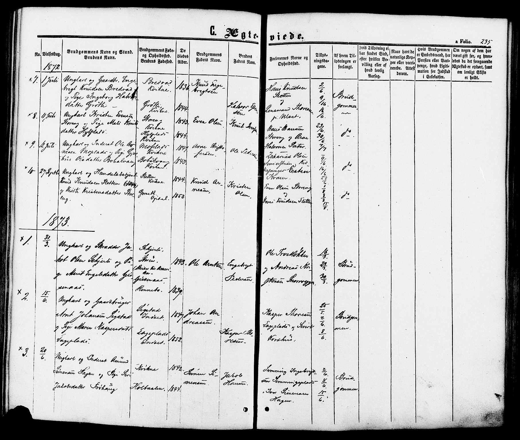 Kvikne prestekontor, SAH/PREST-064/H/Ha/Haa/L0006: Parish register (official) no. 6, 1863-1886, p. 235