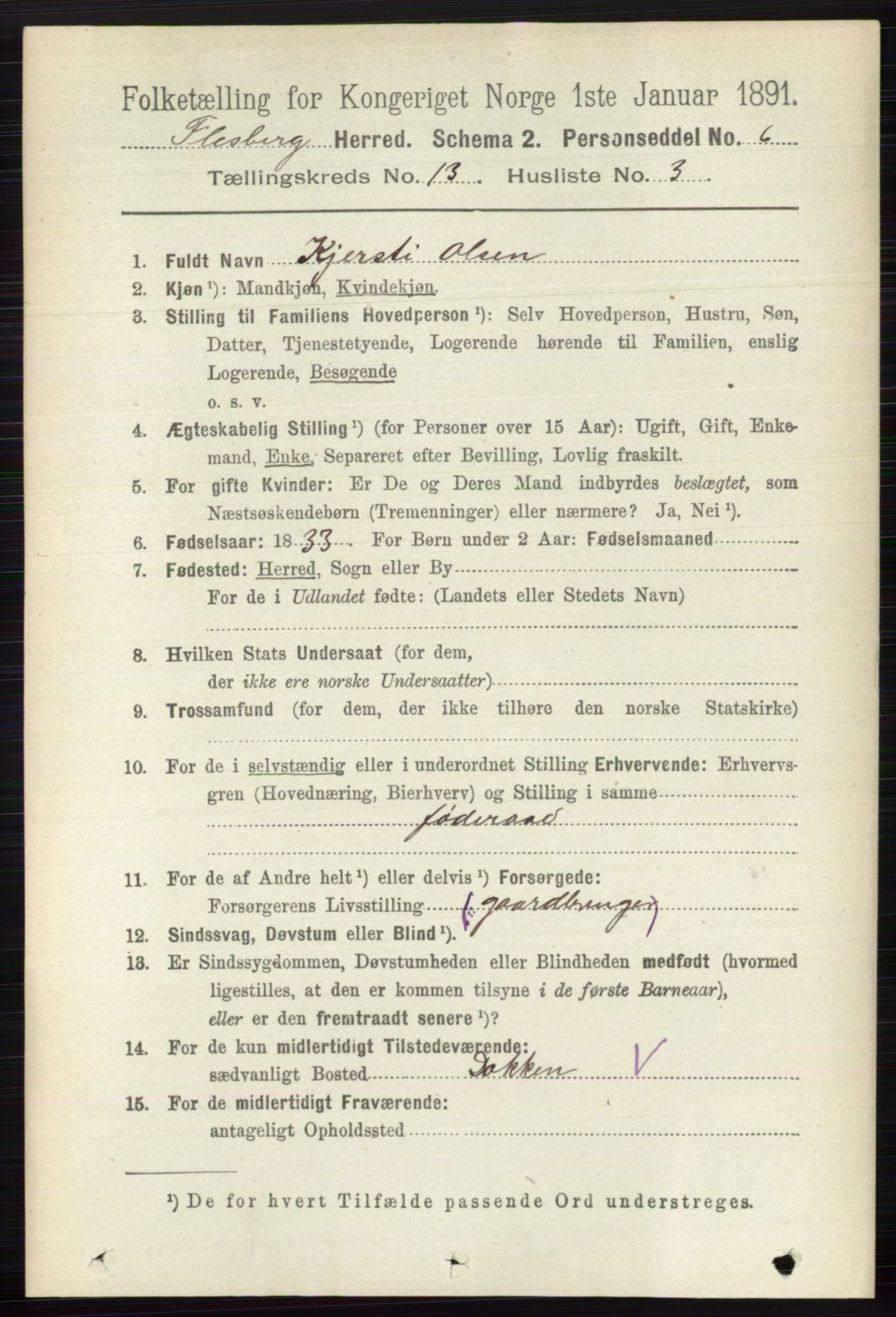 RA, 1891 census for 0631 Flesberg, 1891, p. 2237