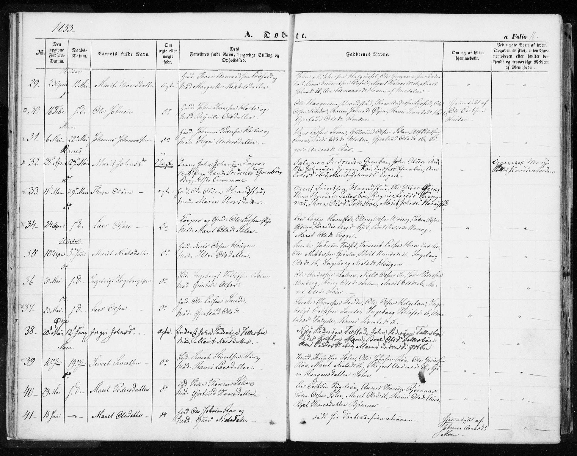 Ministerialprotokoller, klokkerbøker og fødselsregistre - Møre og Romsdal, AV/SAT-A-1454/595/L1044: Parish register (official) no. 595A06, 1852-1863, p. 16