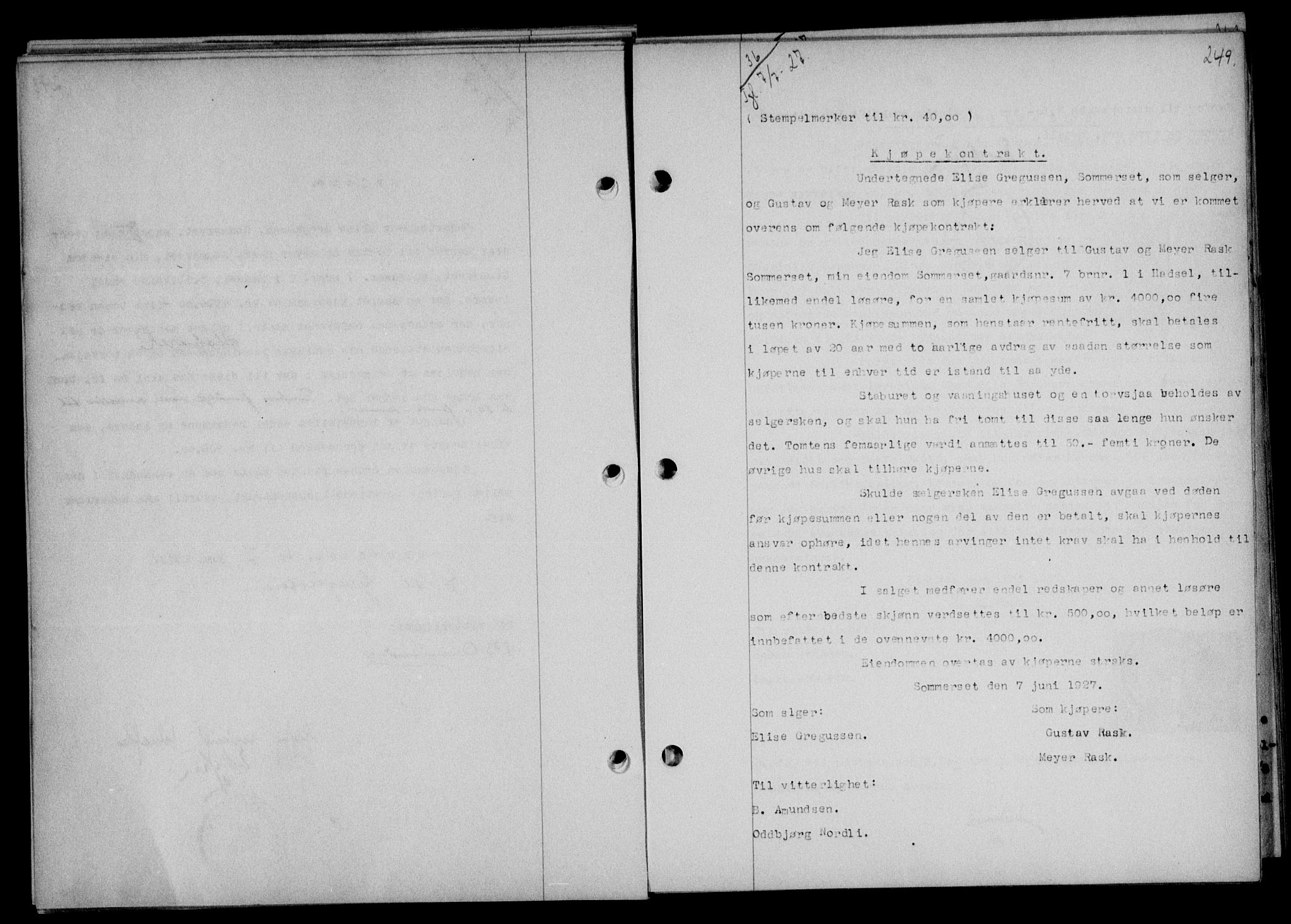 Vesterålen sorenskriveri, SAT/A-4180/1/2/2Ca/L0044: Mortgage book no. 37, 1927-1927, Deed date: 07.07.1927