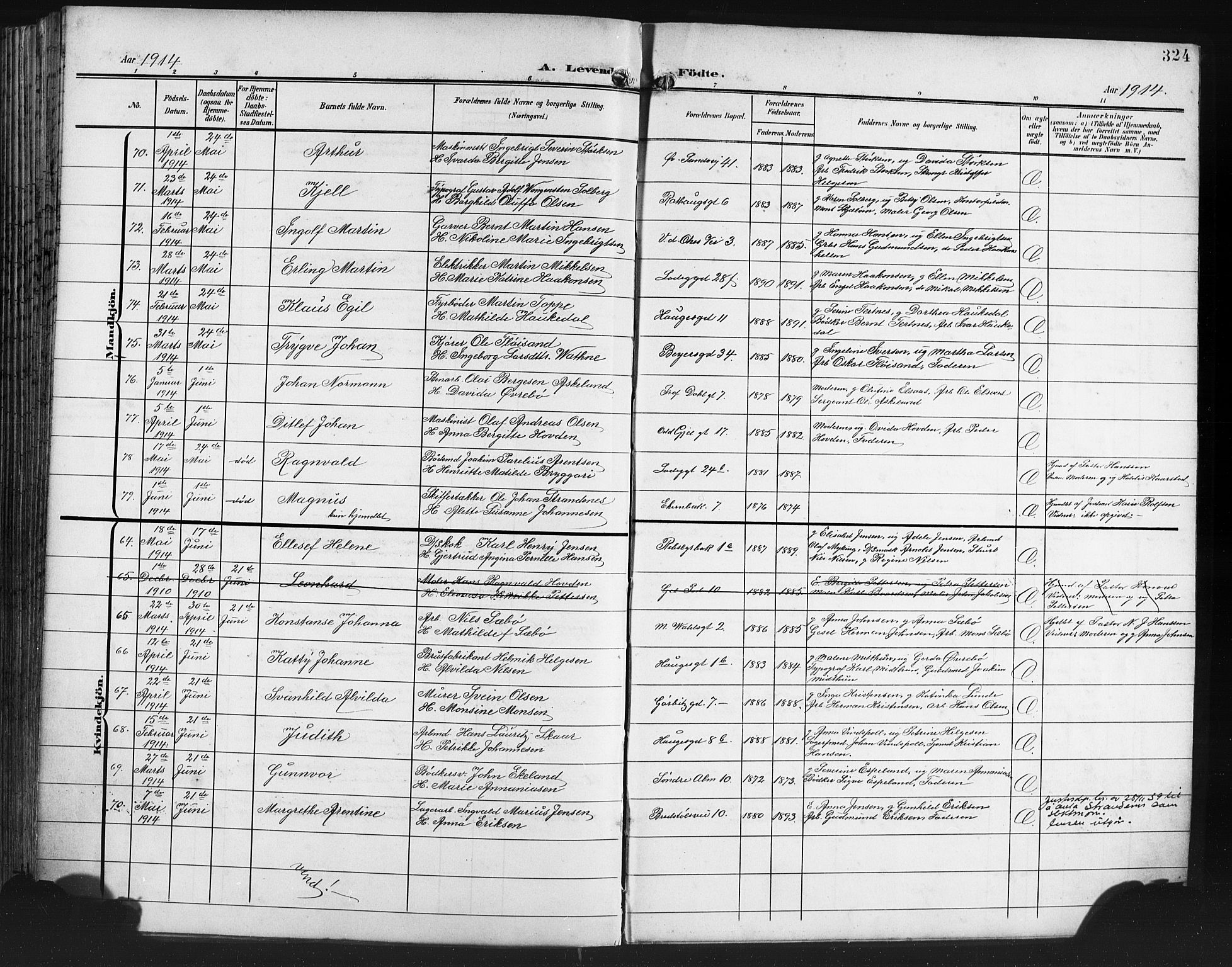 Sandviken Sokneprestembete, AV/SAB-A-77601/H/Hb/L0004: Parish register (copy) no. B 1, 1901-1914, p. 324