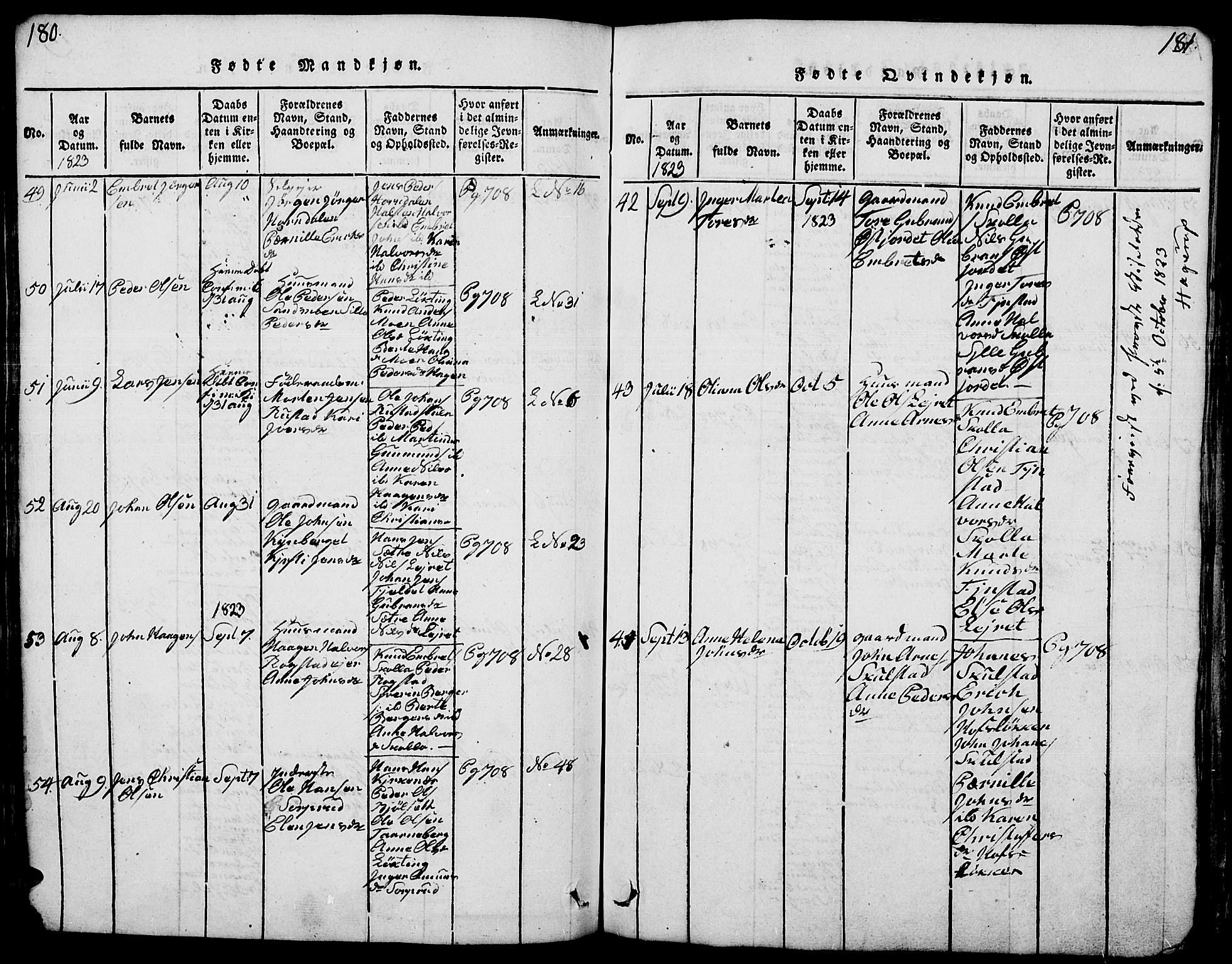 Elverum prestekontor, AV/SAH-PREST-044/H/Ha/Hab/L0001: Parish register (copy) no. 1, 1815-1829, p. 180-181