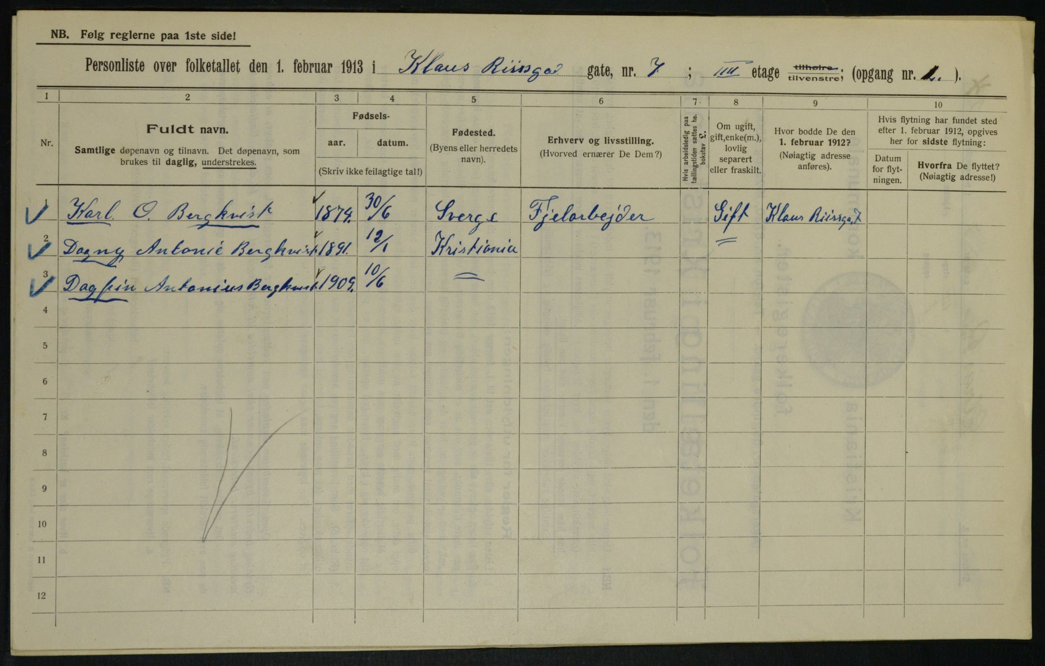 OBA, Municipal Census 1913 for Kristiania, 1913, p. 12800