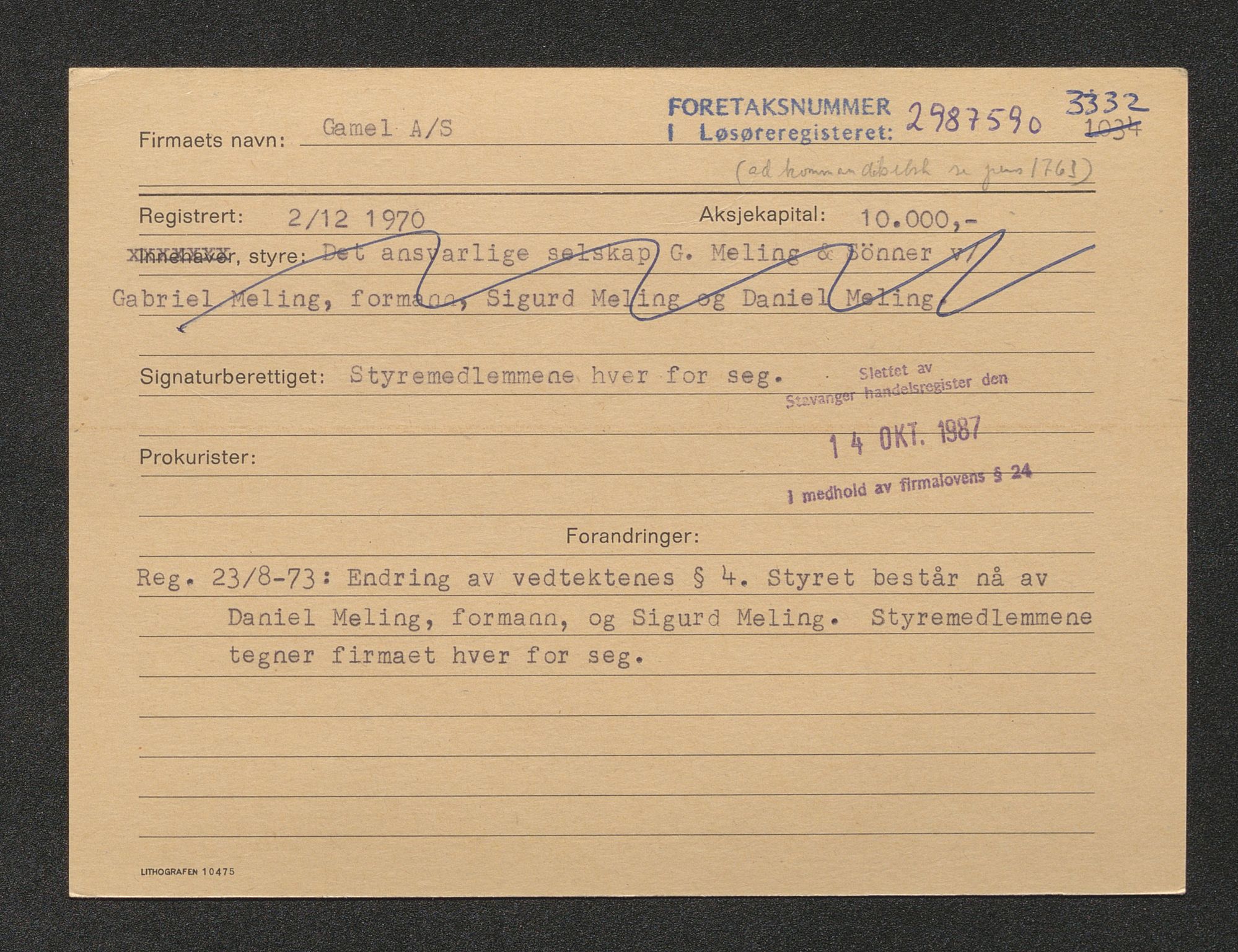 Stavanger byfogd, AV/SAST-A-101408/001/4/42/422/4221A/L0002: Register over slettede firma D-G, 1891-1987, p. 18