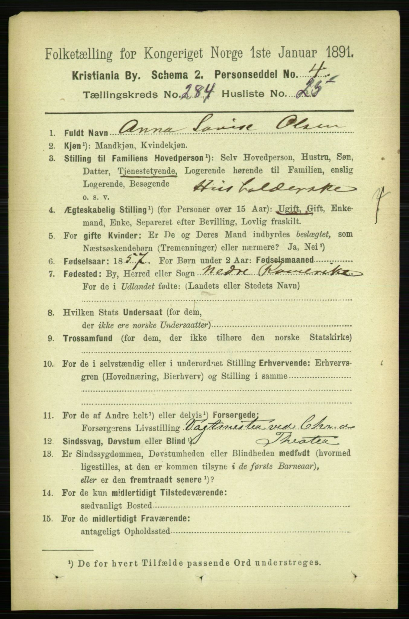 RA, 1891 census for 0301 Kristiania, 1891, p. 174122