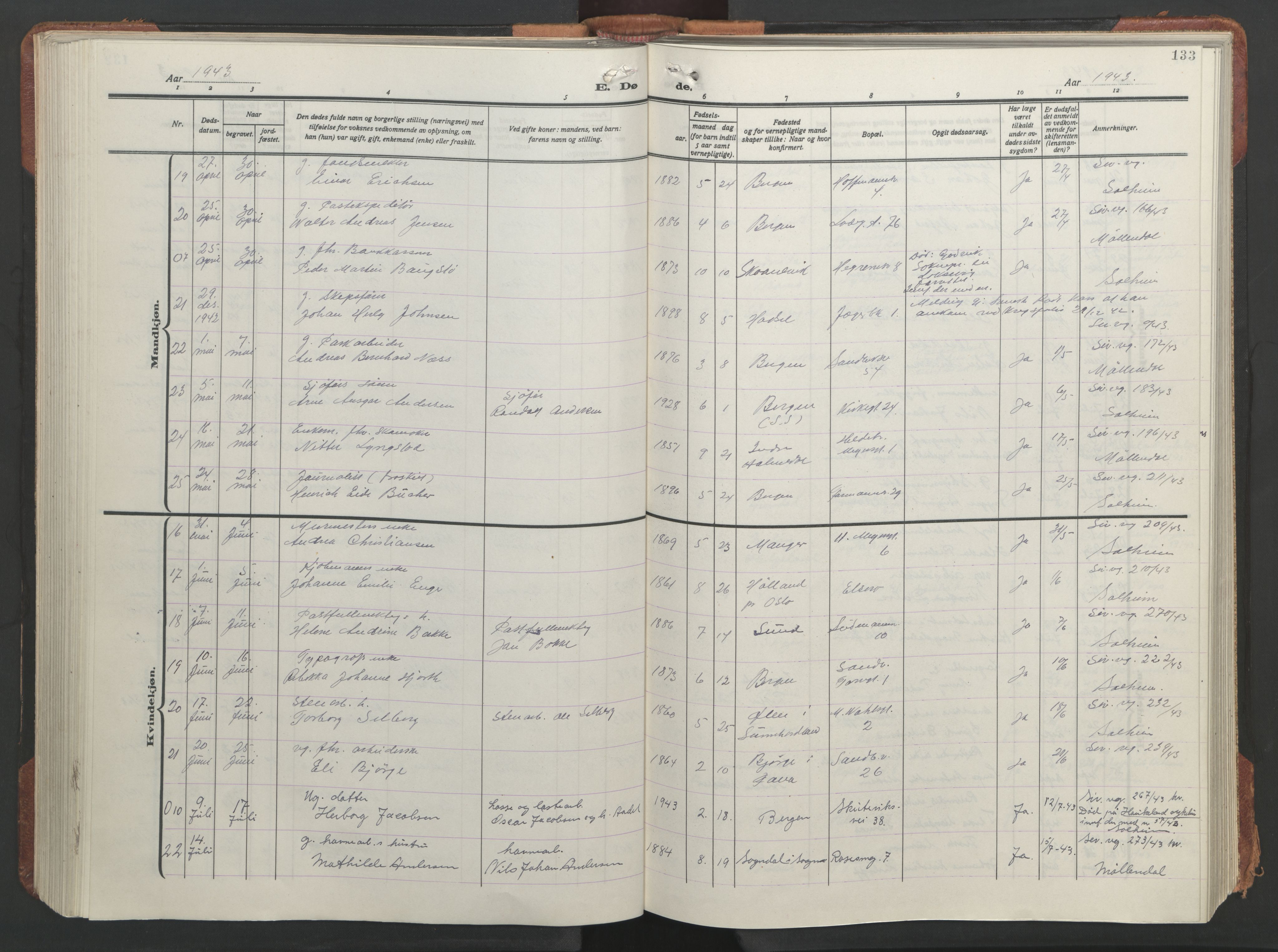 Sandviken Sokneprestembete, AV/SAB-A-77601/H/Hb/L0018: Parish register (copy) no. E 2, 1926-1962, p. 132b-133a