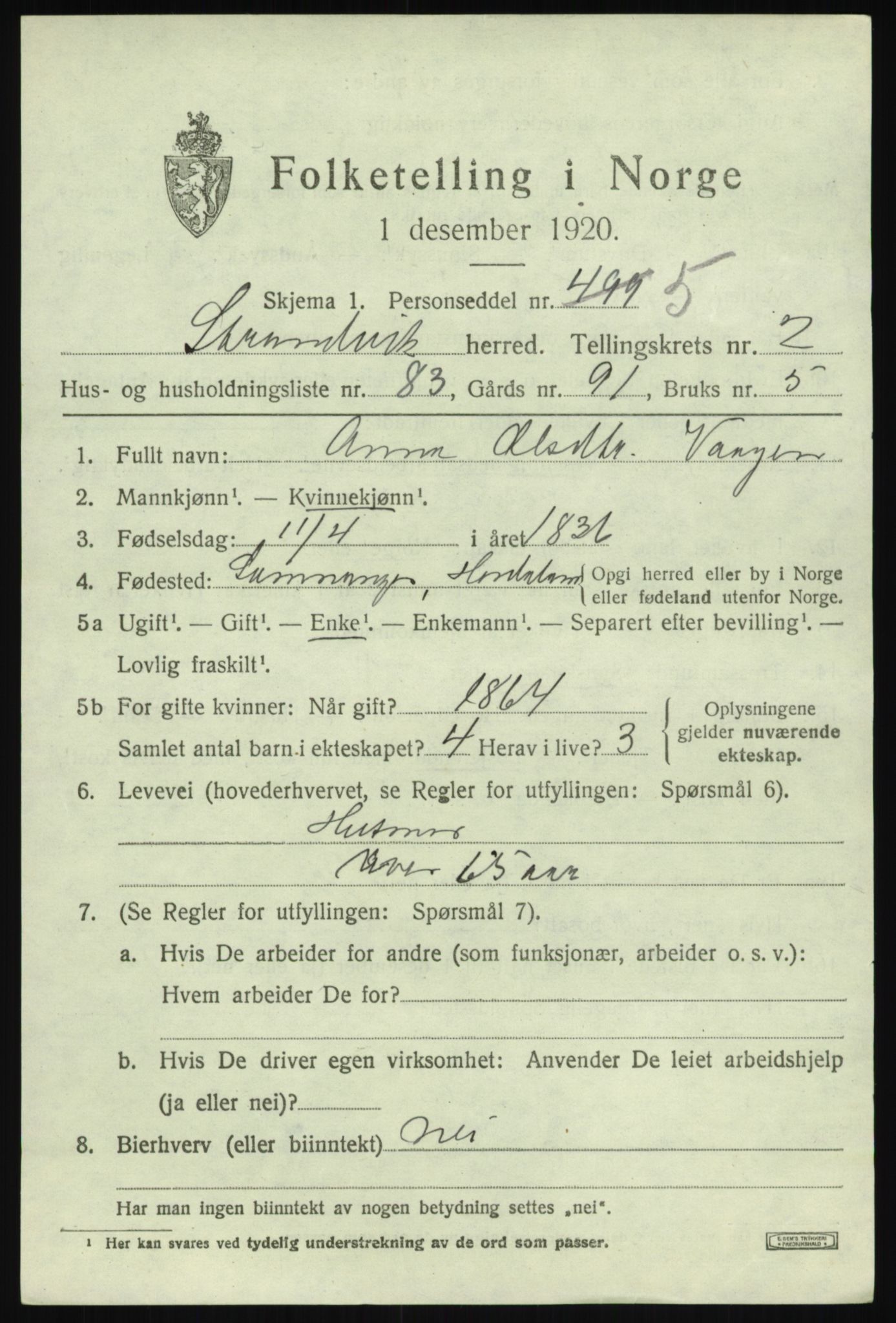 SAB, 1920 census for Strandvik, 1920, p. 2232