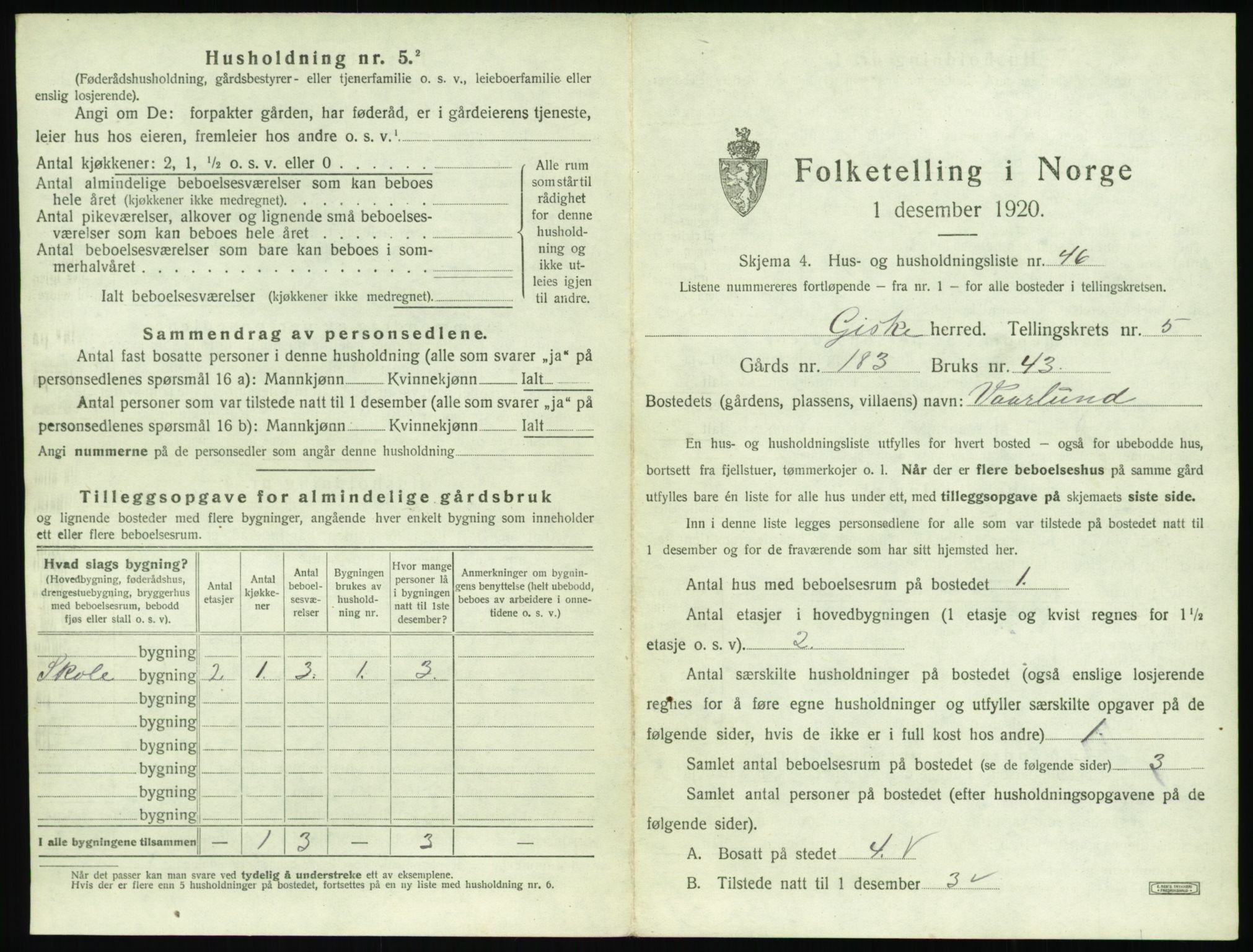 SAT, 1920 census for Giske, 1920, p. 508