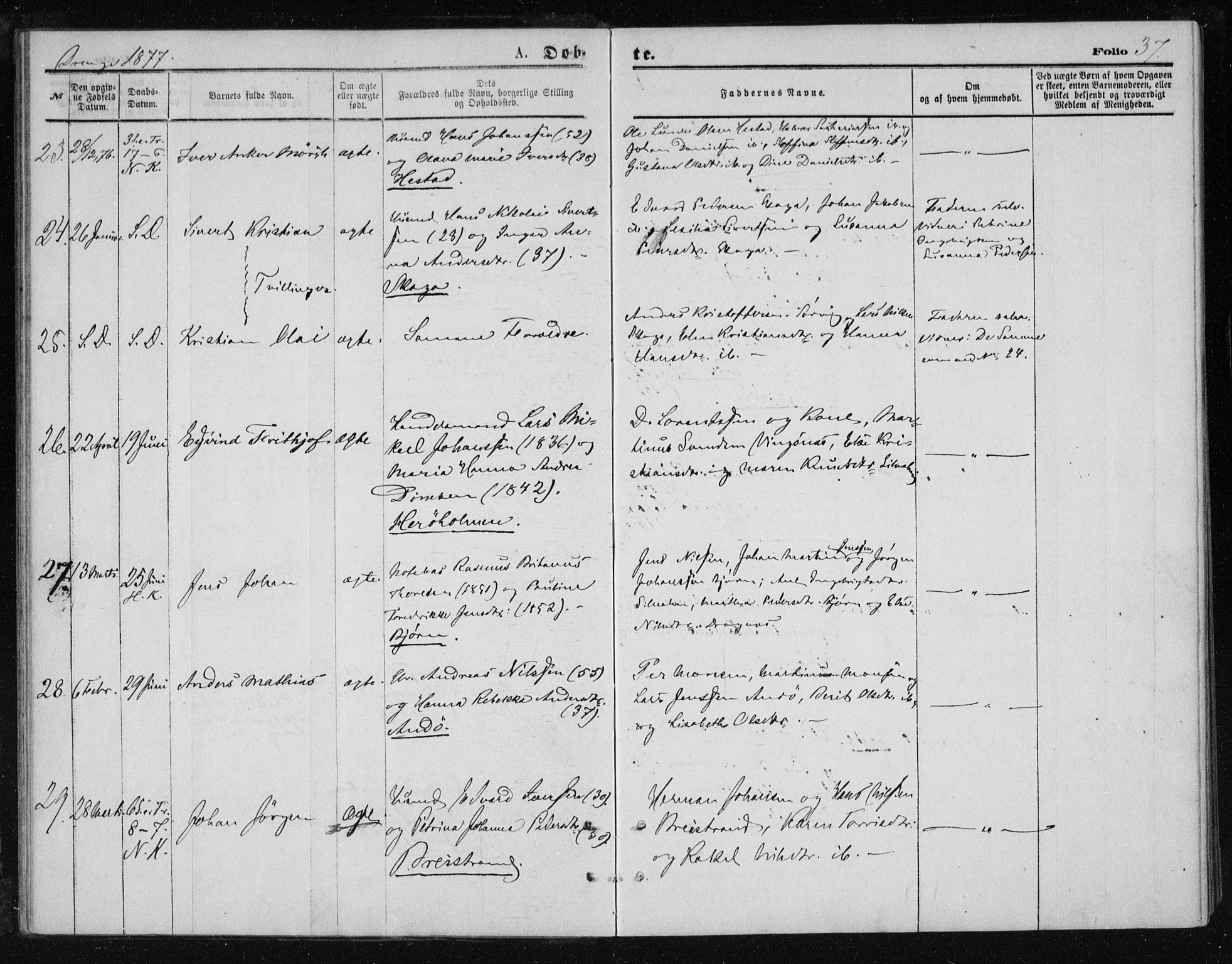 Ministerialprotokoller, klokkerbøker og fødselsregistre - Nordland, AV/SAT-A-1459/834/L0506: Parish register (official) no. 834A04, 1872-1878, p. 37