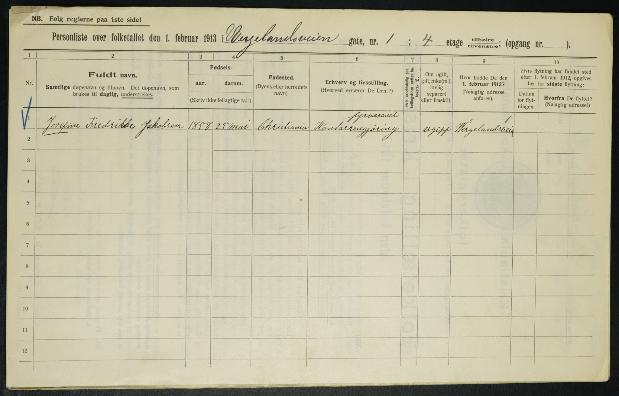 OBA, Municipal Census 1913 for Kristiania, 1913, p. 127658