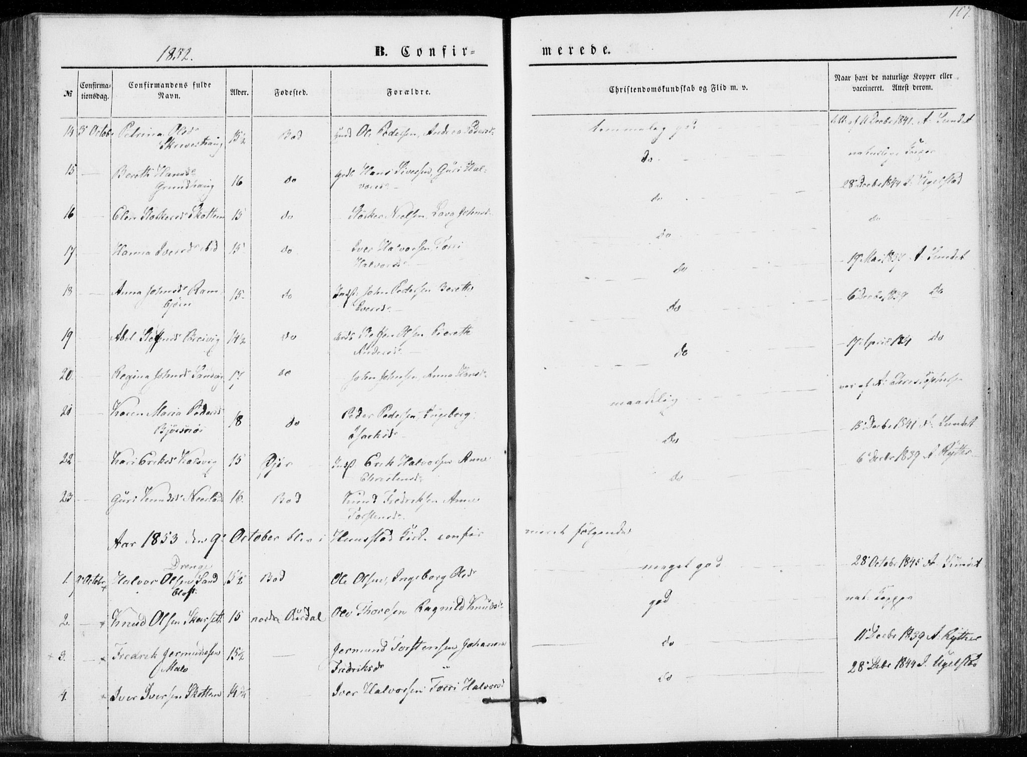 Ministerialprotokoller, klokkerbøker og fødselsregistre - Møre og Romsdal, AV/SAT-A-1454/566/L0767: Parish register (official) no. 566A06, 1852-1868, p. 107