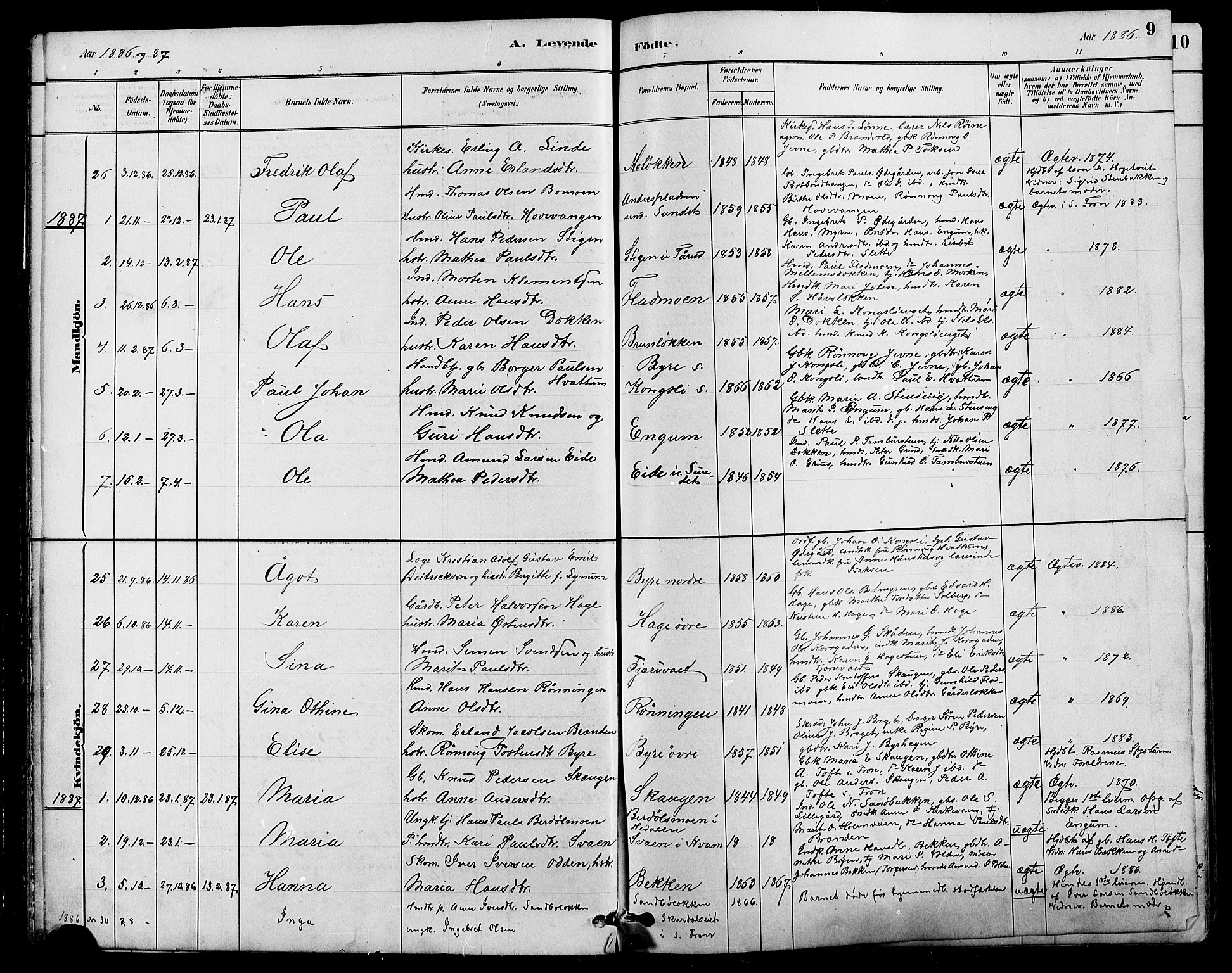 Nord-Fron prestekontor, SAH/PREST-080/H/Ha/Hab/L0004: Parish register (copy) no. 4, 1884-1914, p. 9
