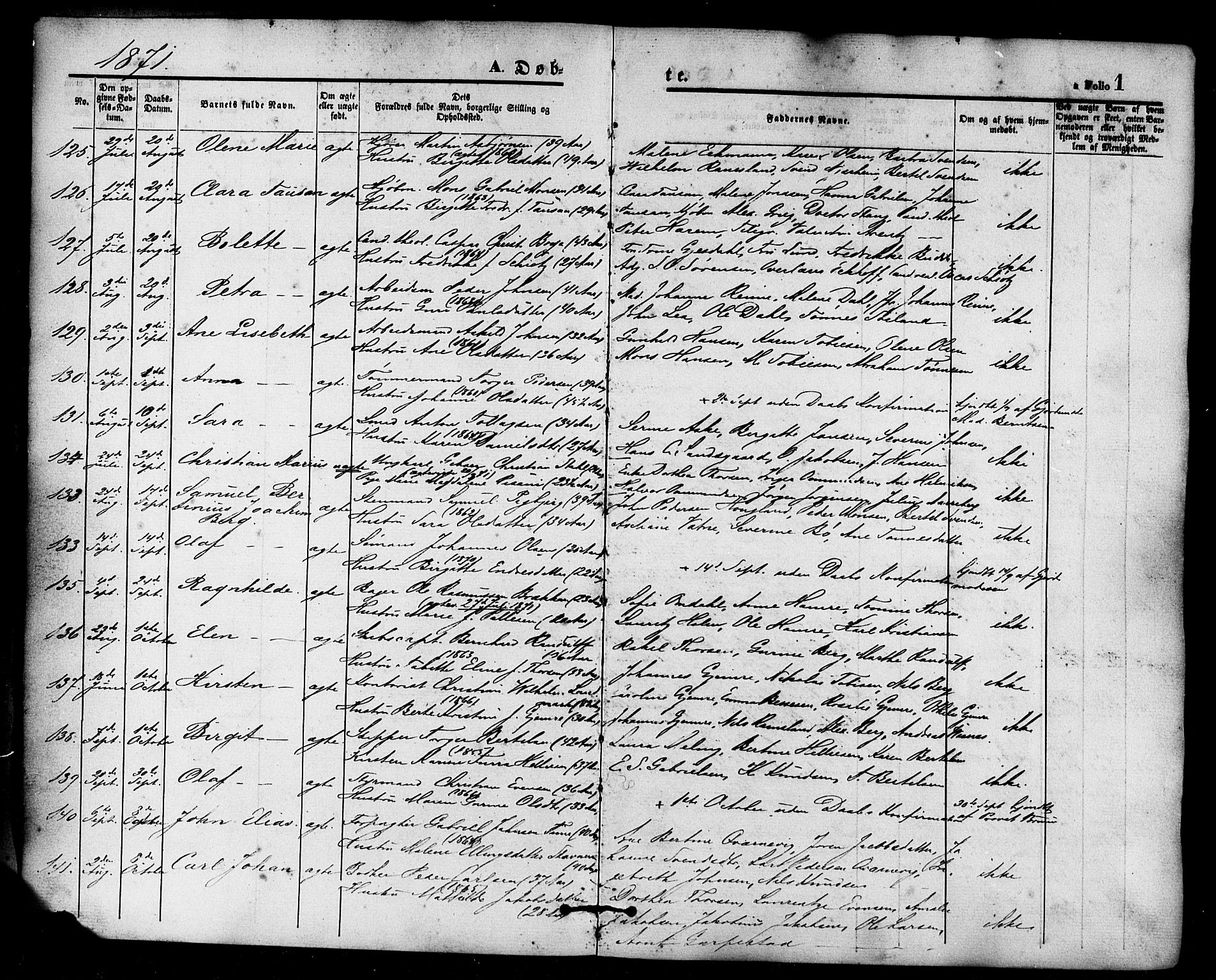 Domkirken sokneprestkontor, SAST/A-101812/001/30/30BB/L0013: Parish register (copy) no. B 13, 1871-1880, p. 1