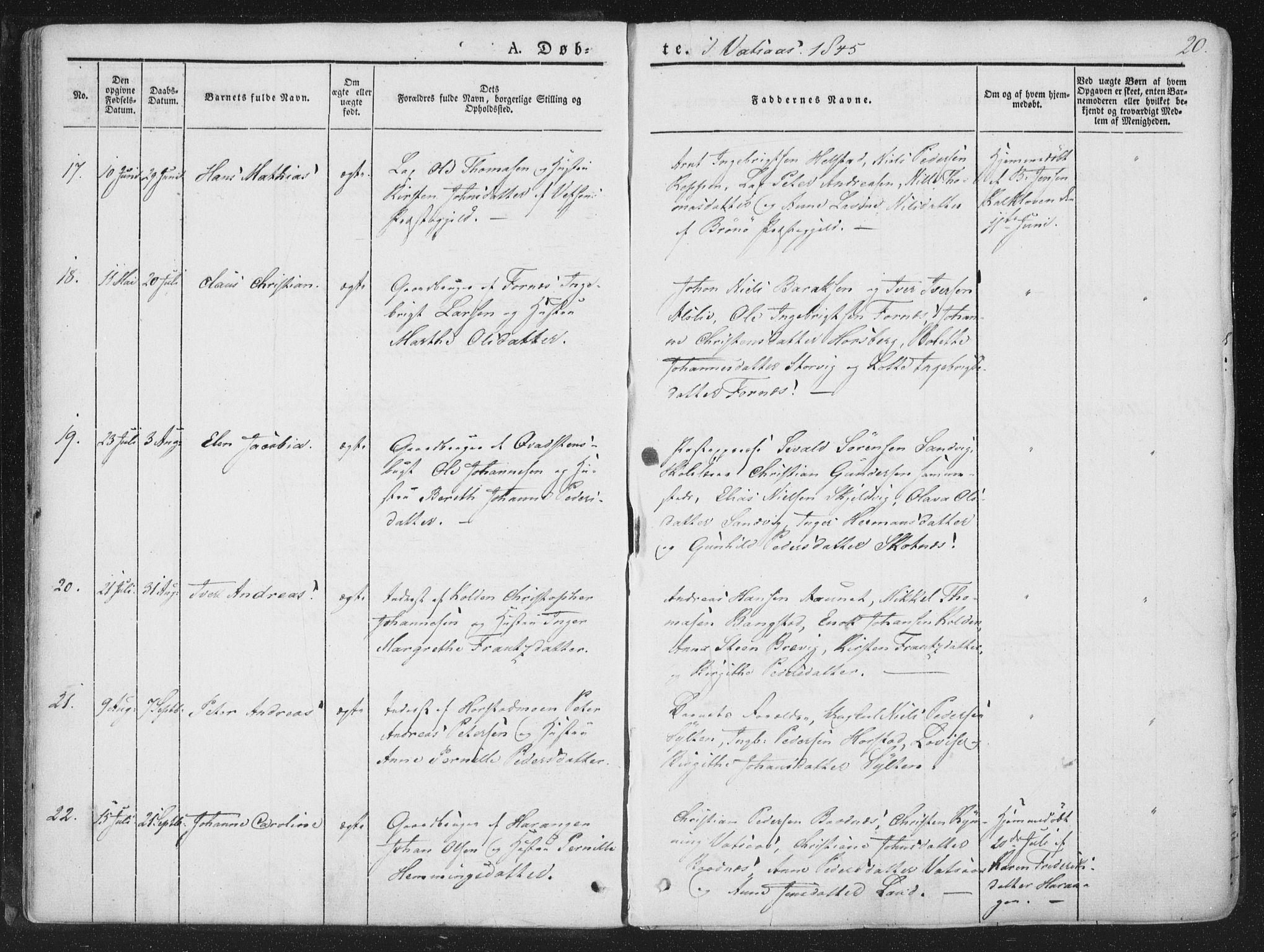 Ministerialprotokoller, klokkerbøker og fødselsregistre - Nordland, AV/SAT-A-1459/810/L0144: Parish register (official) no. 810A07 /1, 1841-1862, p. 20