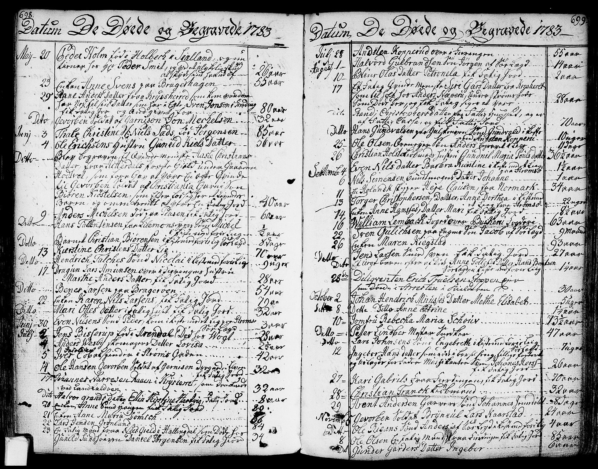 Bragernes kirkebøker, AV/SAKO-A-6/F/Fa/L0006a: Parish register (official) no. I 6, 1782-1814, p. 698-699