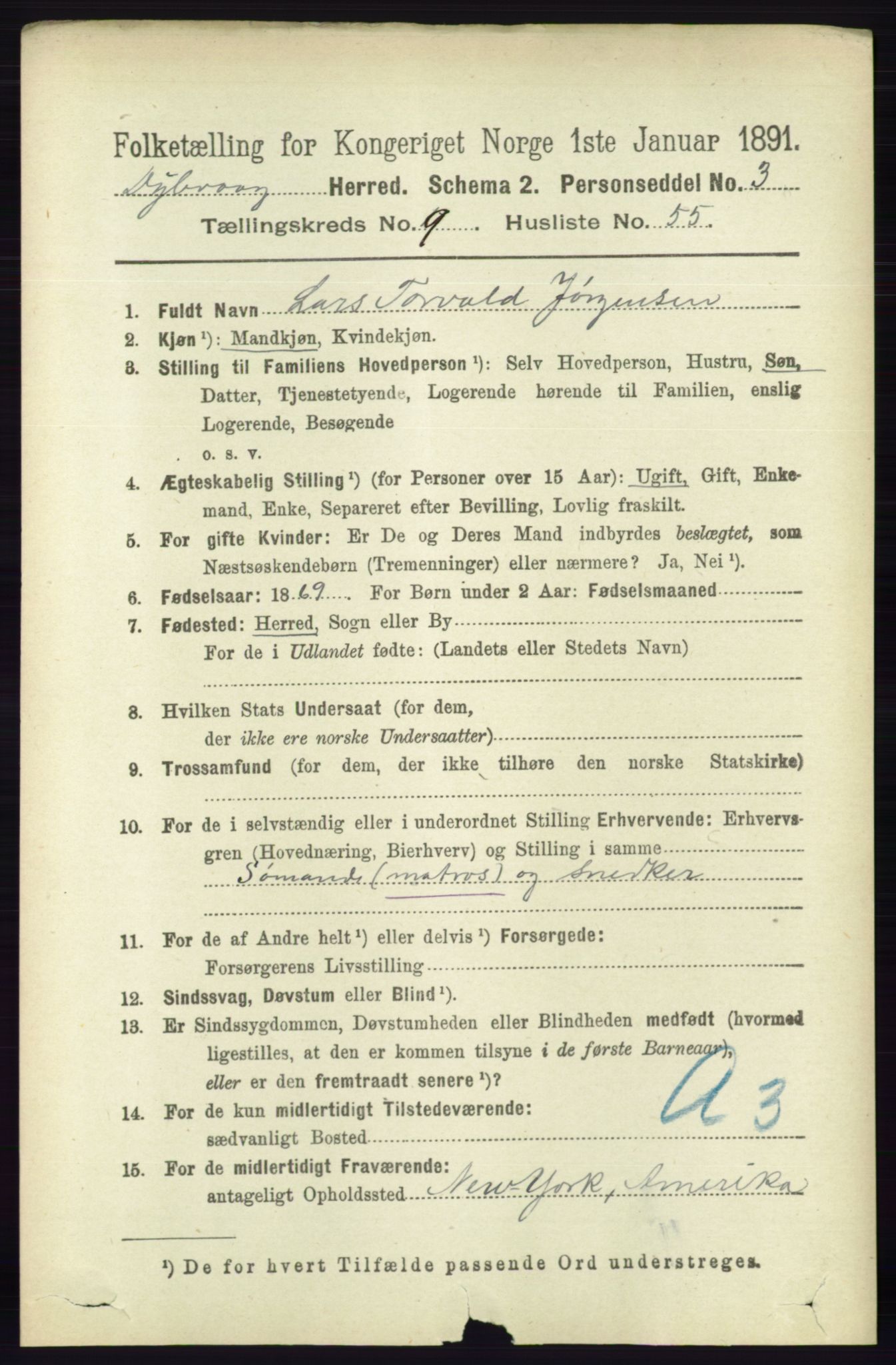 RA, 1891 census for 0915 Dypvåg, 1891, p. 3615