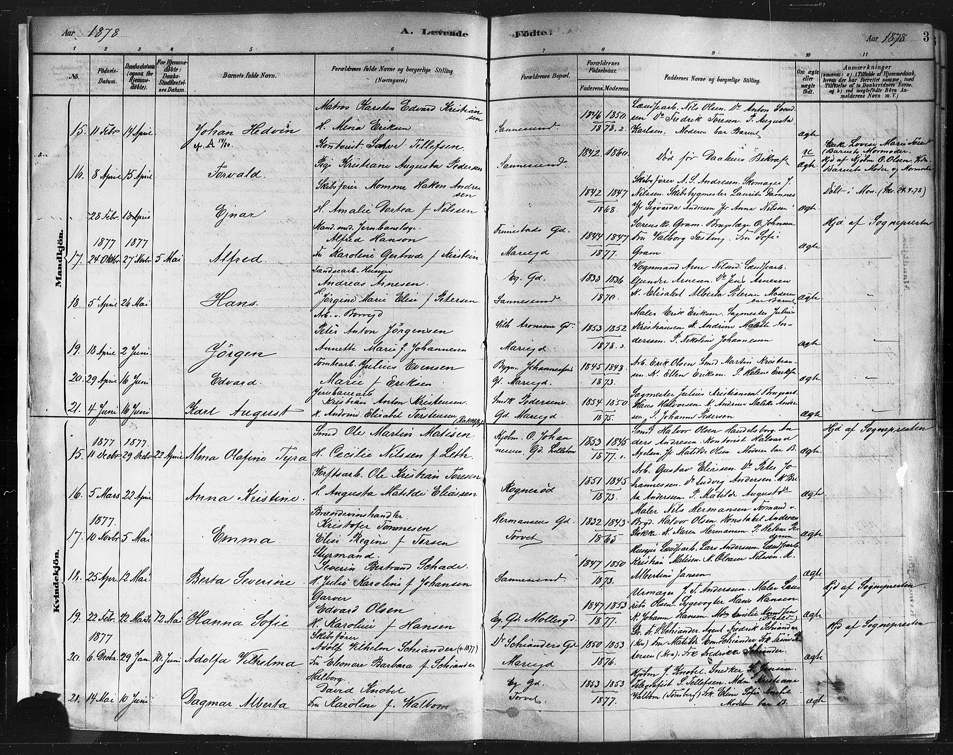 Sarpsborg prestekontor Kirkebøker, AV/SAO-A-2006/F/Fa/L0003: Parish register (official) no. 3, 1878-1891, p. 3