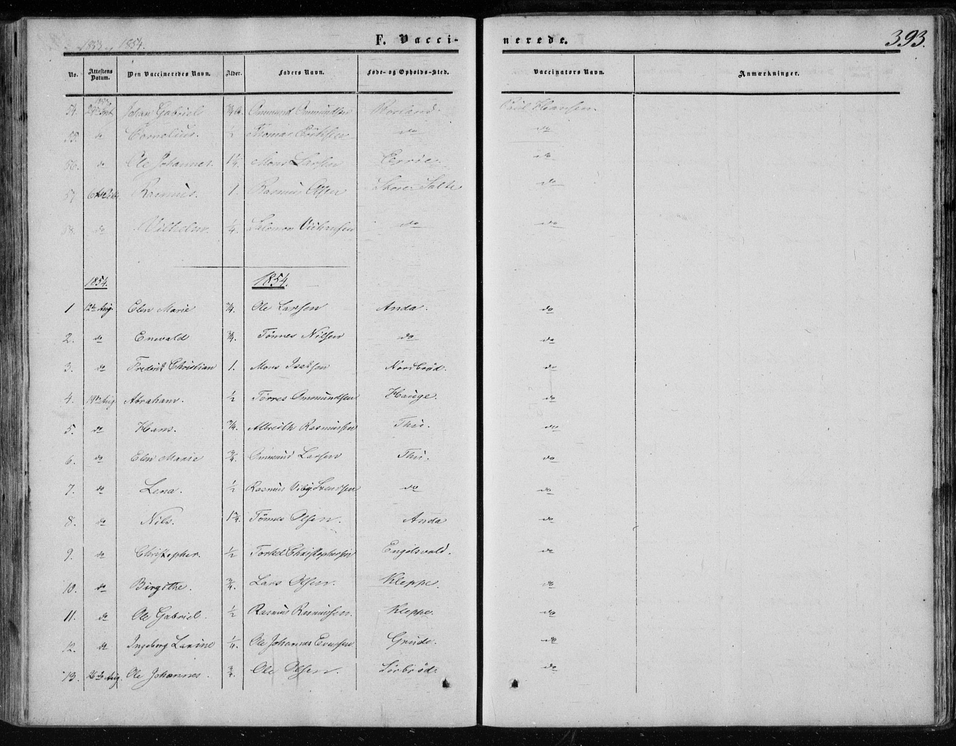 Klepp sokneprestkontor, AV/SAST-A-101803/001/3/30BA/L0005: Parish register (official) no. A 5, 1853-1870, p. 393