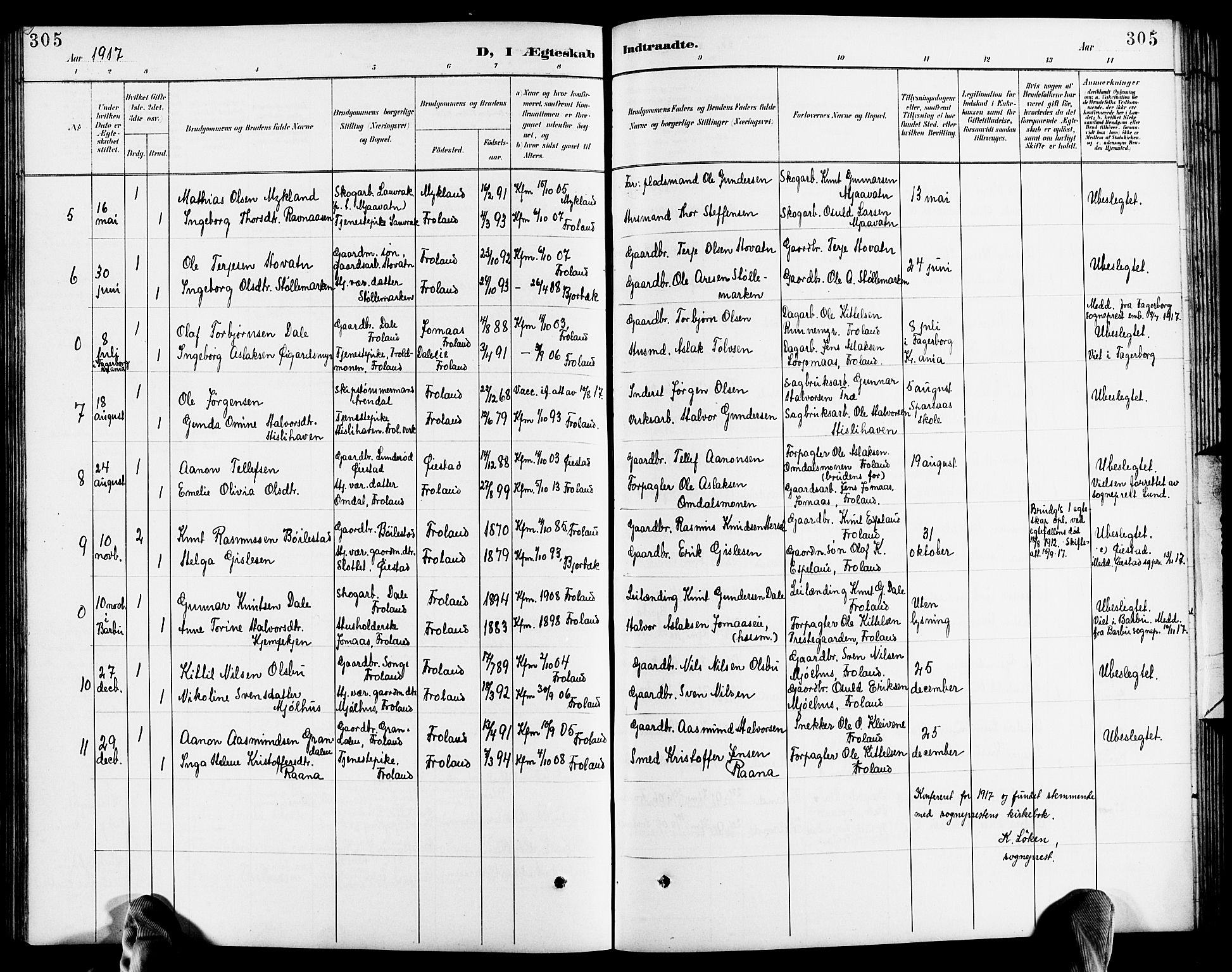 Froland sokneprestkontor, SAK/1111-0013/F/Fb/L0010: Parish register (copy) no. B 10, 1893-1920, p. 305
