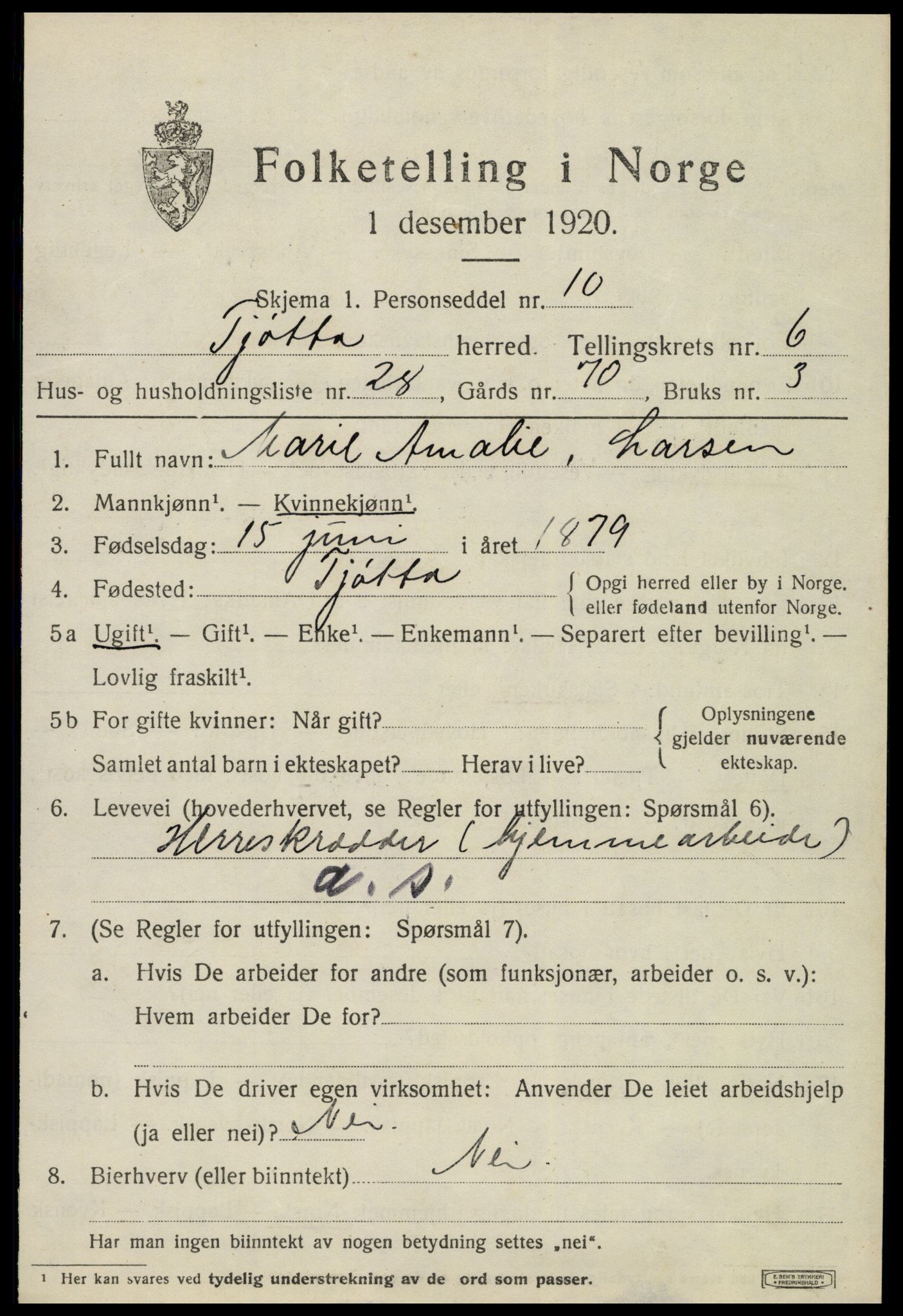 SAT, 1920 census for Tjøtta, 1920, p. 2847