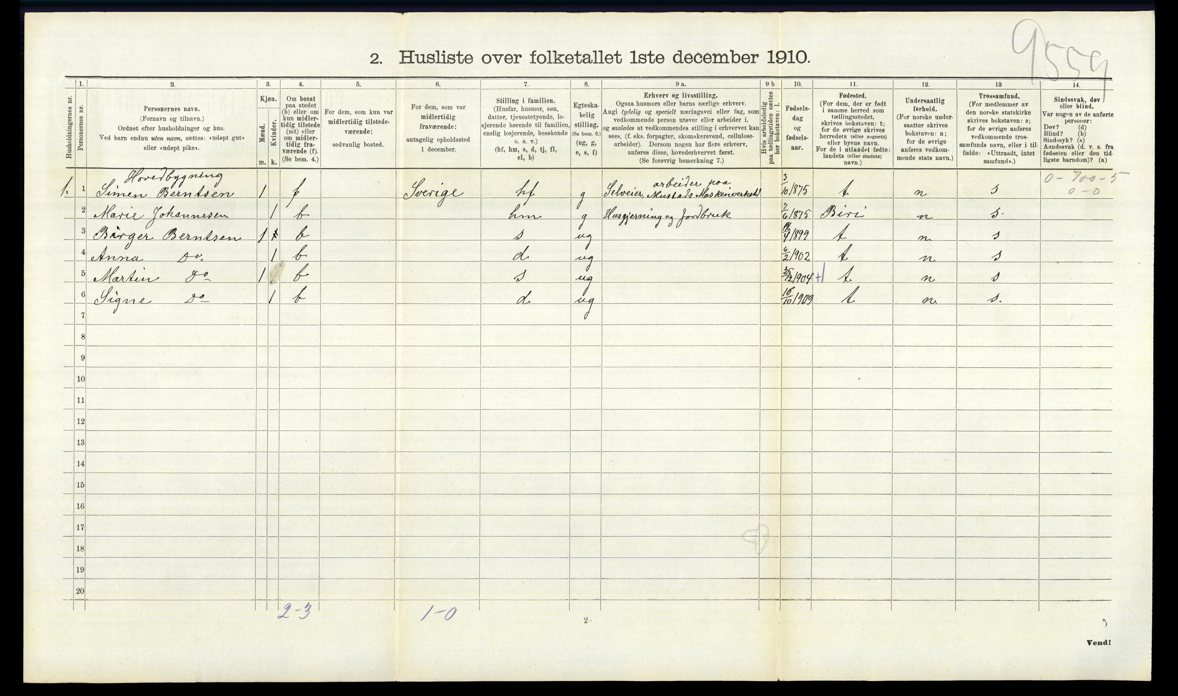 RA, 1910 census for Nes, 1910, p. 824