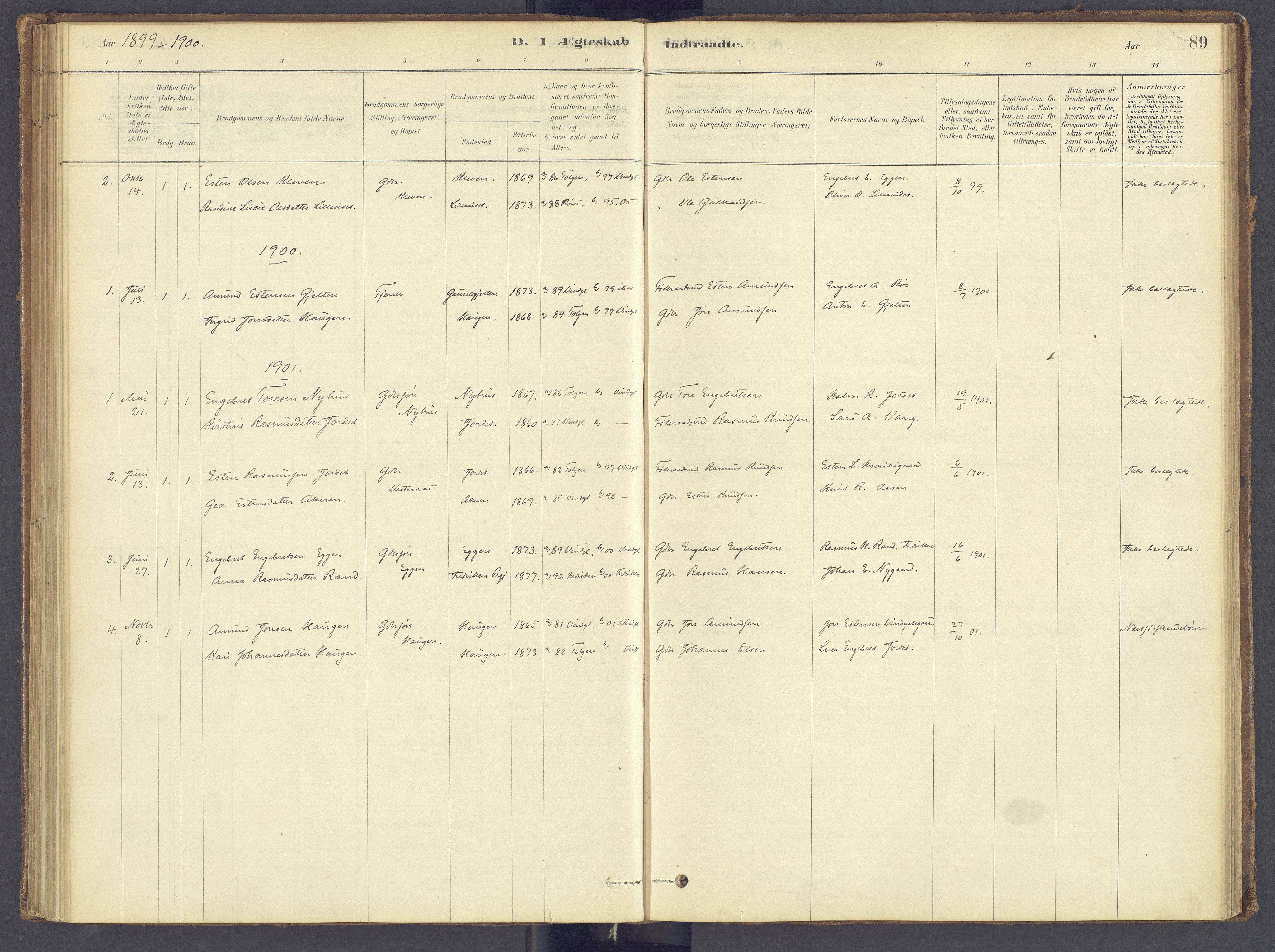 Tolga prestekontor, SAH/PREST-062/K/L0012: Parish register (official) no. 12, 1877-1925, p. 89