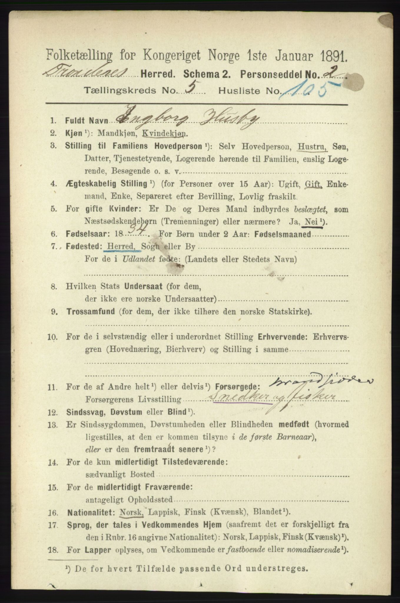 RA, 1891 census for 1914 Trondenes, 1891, p. 3591