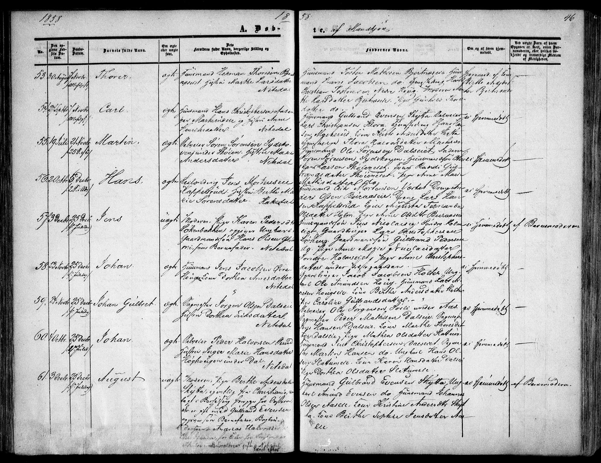 Nittedal prestekontor Kirkebøker, SAO/A-10365a/F/Fa/L0005: Parish register (official) no. I 5, 1850-1862, p. 46