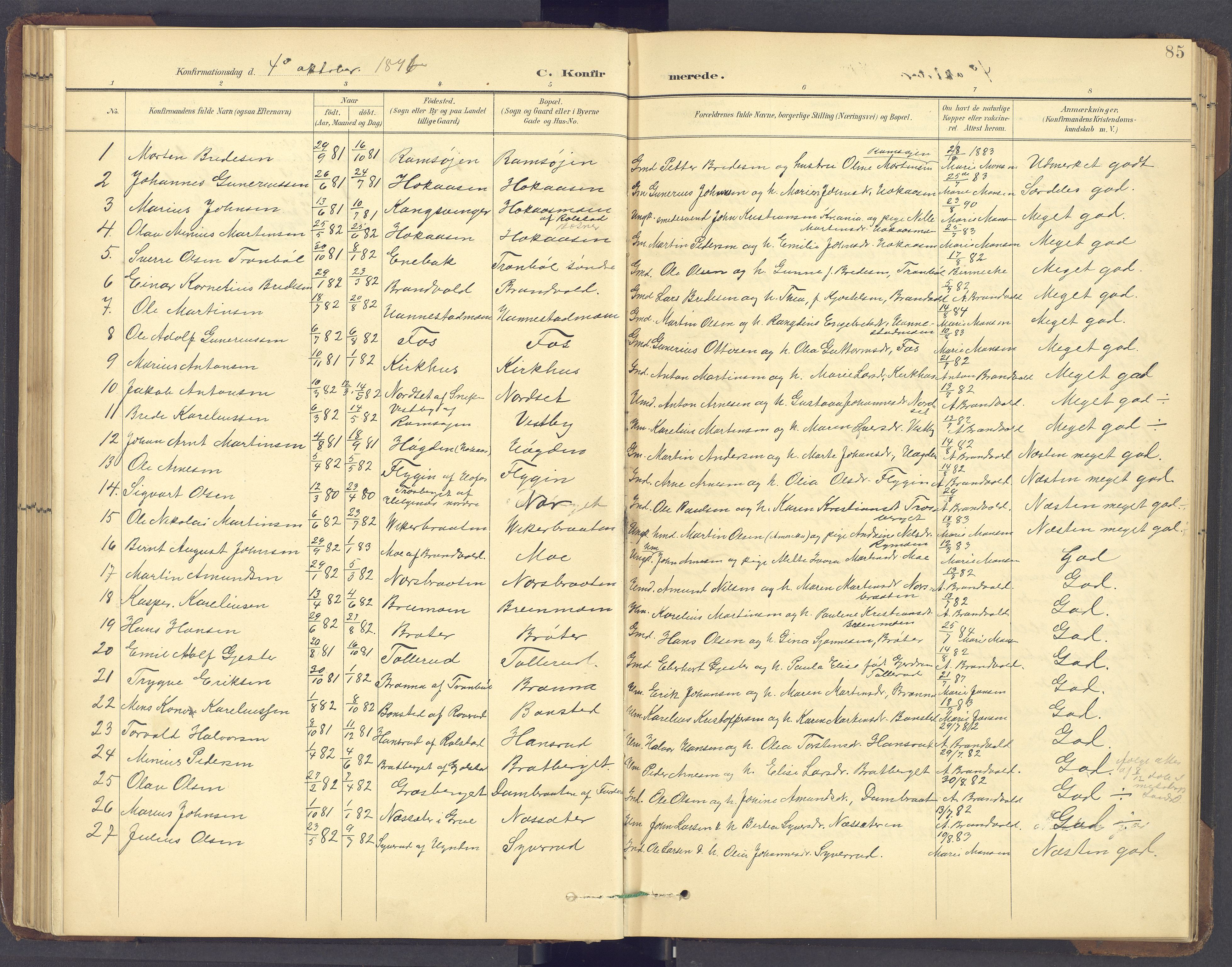 Brandval prestekontor, SAH/PREST-034/H/Ha/Hab/L0002: Parish register (copy) no. 2, 1895-1904, p. 85