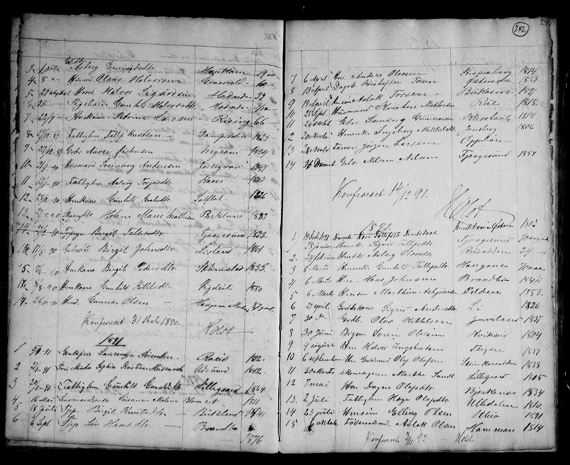 Kviteseid kirkebøker, SAKO/A-276/G/Ga/L0001: Parish register (copy) no. I 1, 1850-1893, p. 242
