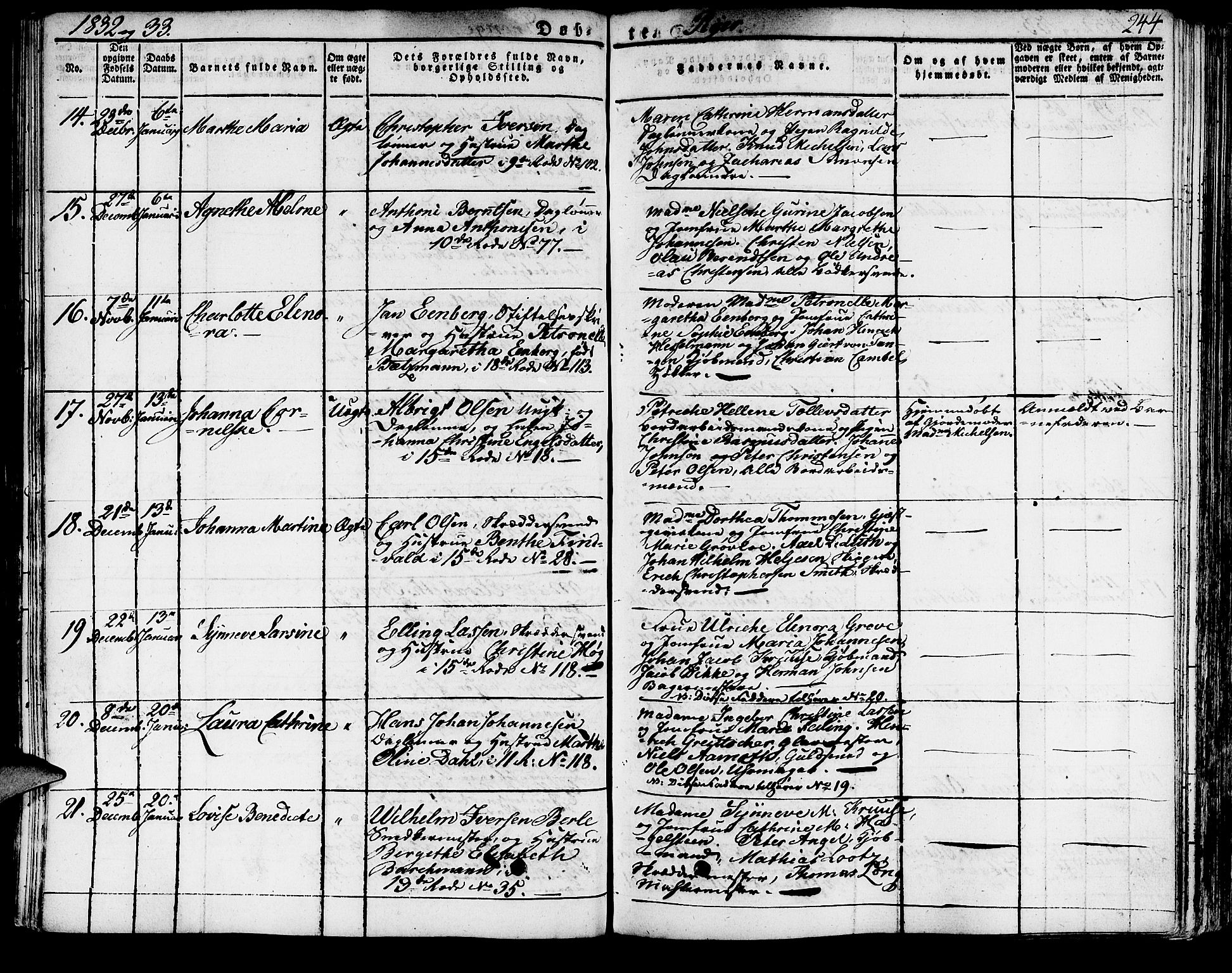 Domkirken sokneprestembete, AV/SAB-A-74801/H/Haa/L0012: Parish register (official) no. A 12, 1821-1840, p. 244