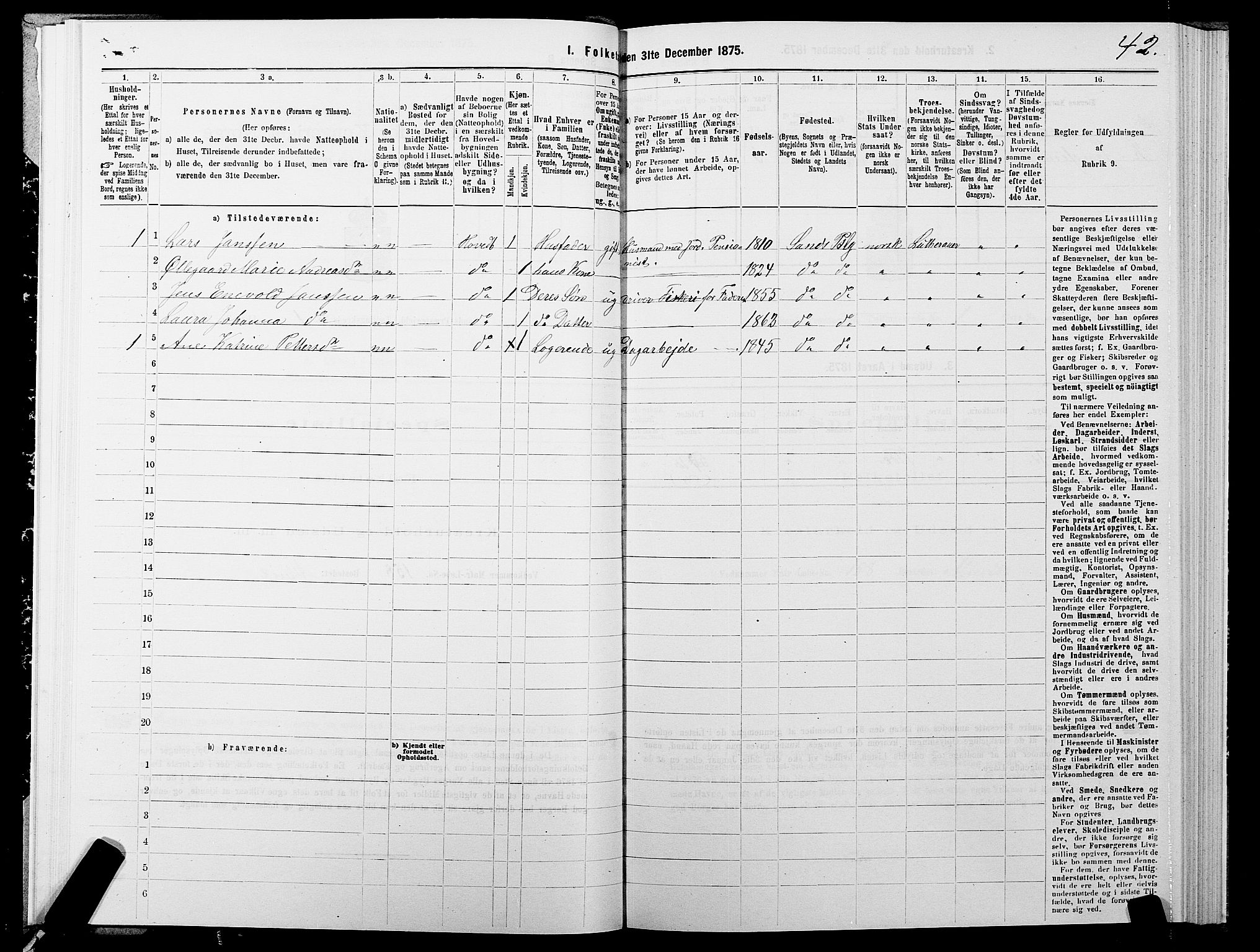 SATØ, 1875 census for 1915P Sand, 1875, p. 1042