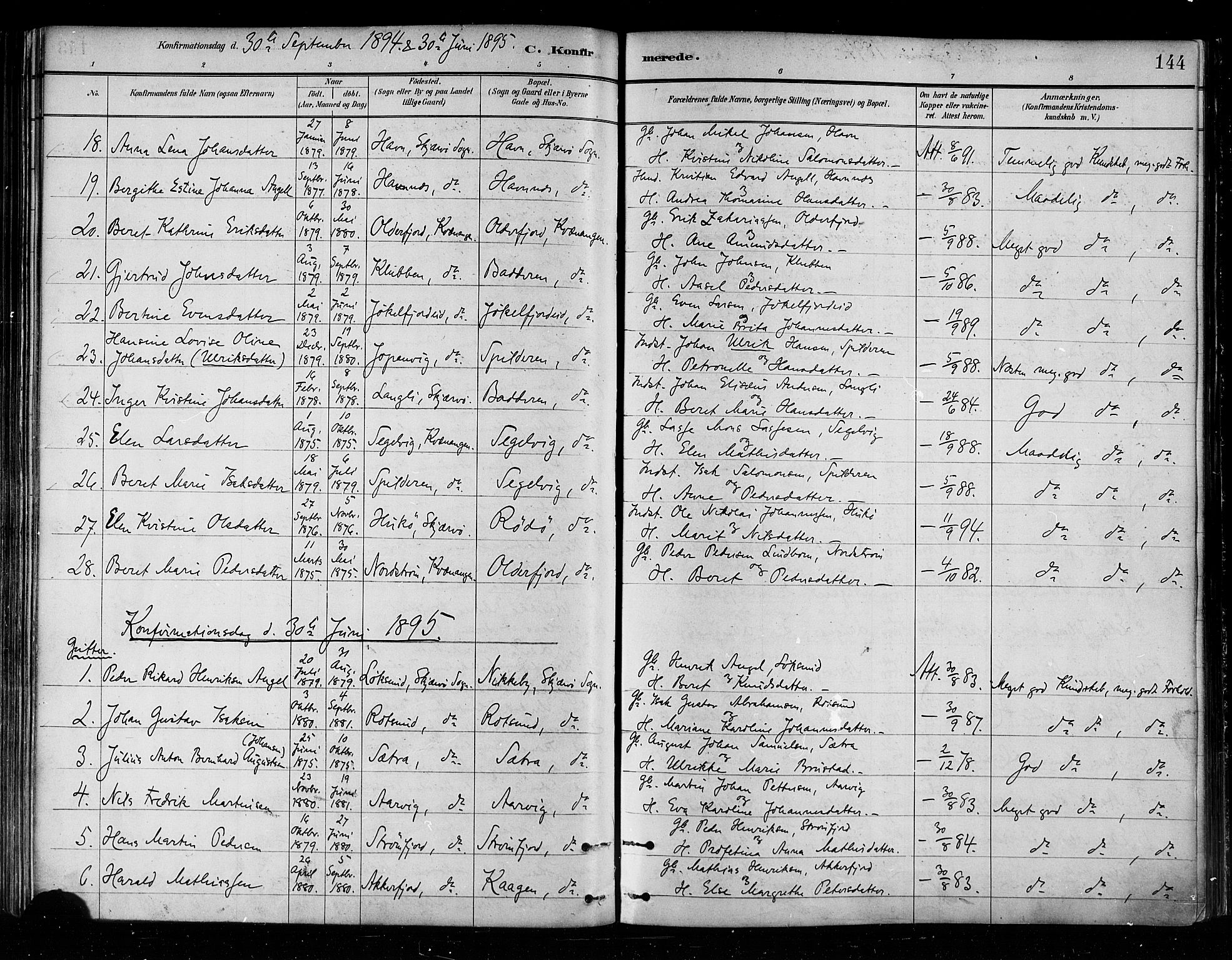 Skjervøy sokneprestkontor, SATØ/S-1300/H/Ha/Haa/L0010kirke: Parish register (official) no. 10, 1887-1898, p. 144