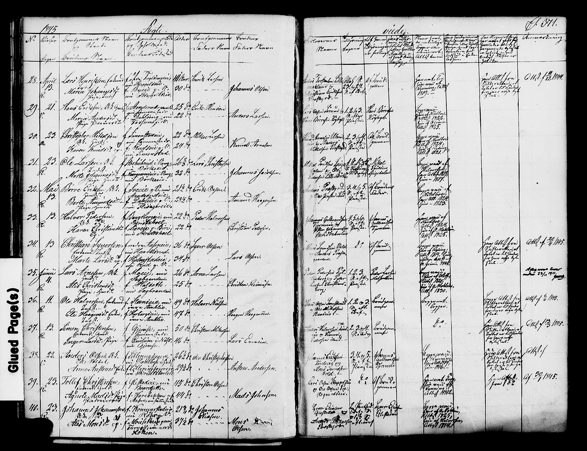 Ringsaker prestekontor, SAH/PREST-014/K/Ka/L0008: Parish register (official) no. 8, 1837-1850, p. 371