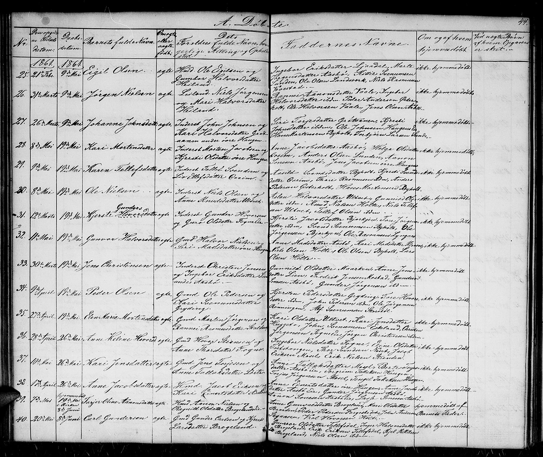 Gjerstad sokneprestkontor, AV/SAK-1111-0014/F/Fb/Fba/L0005: Parish register (copy) no. B 5, 1853-1867, p. 44