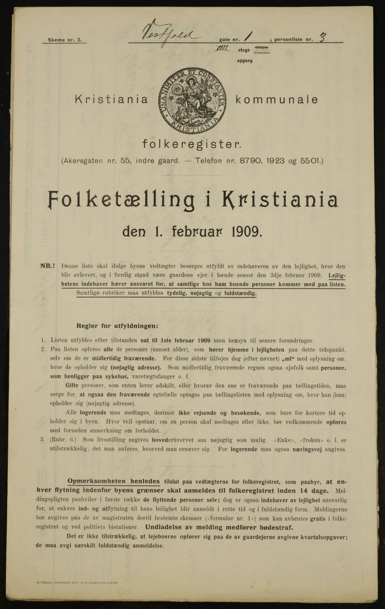 OBA, Municipal Census 1909 for Kristiania, 1909, p. 111010