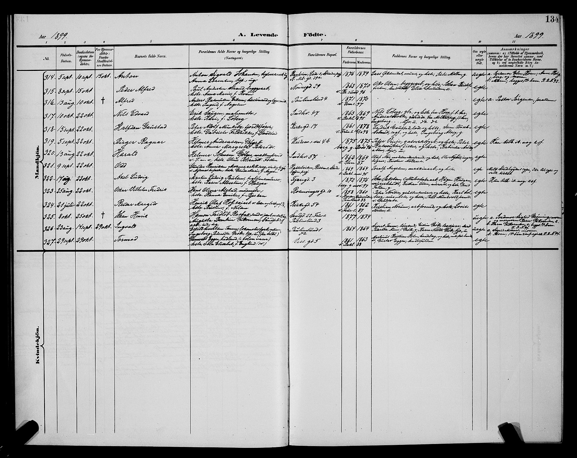 Ministerialprotokoller, klokkerbøker og fødselsregistre - Sør-Trøndelag, AV/SAT-A-1456/604/L0225: Parish register (copy) no. 604C08, 1895-1899, p. 134