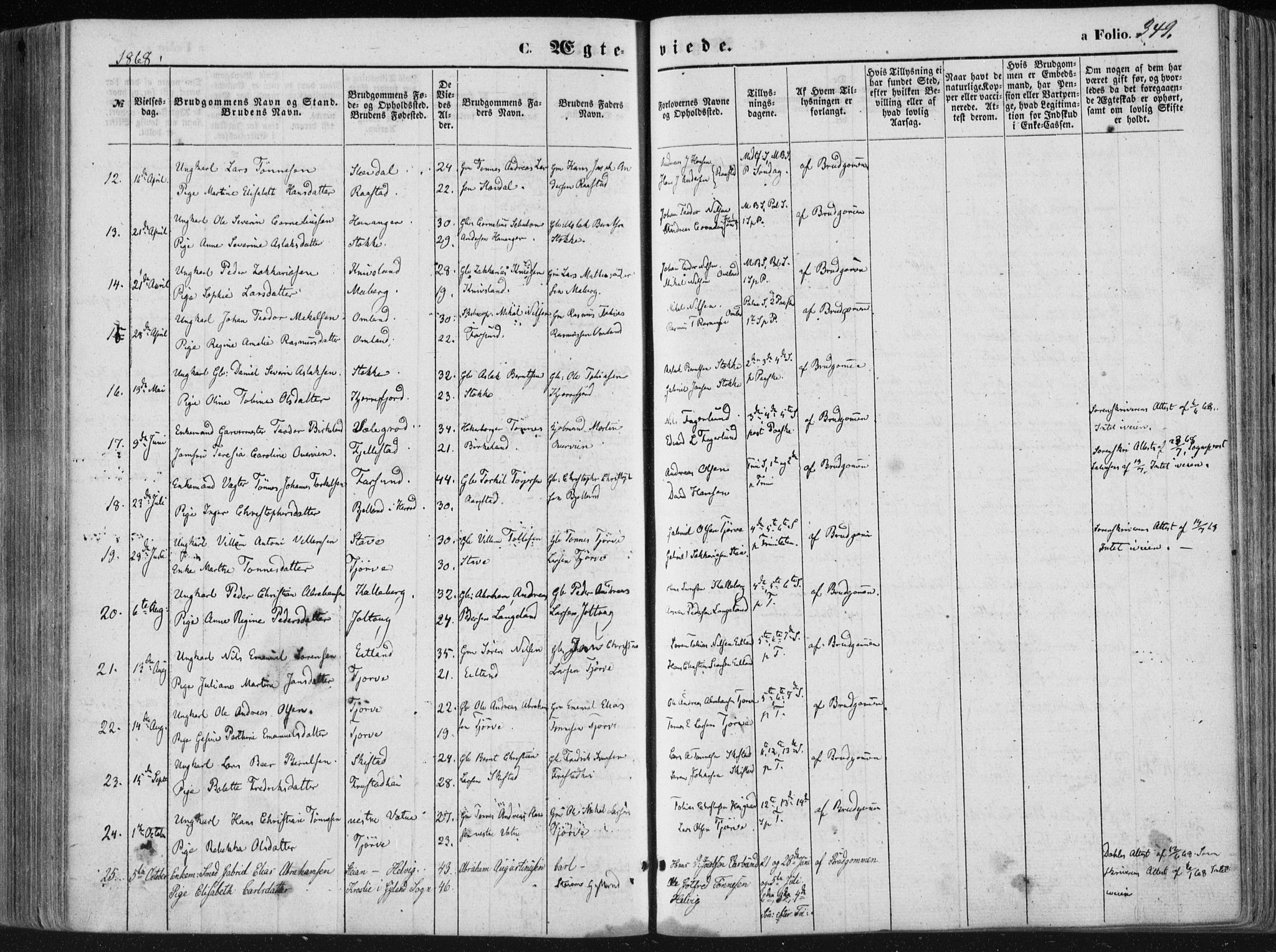Lista sokneprestkontor, SAK/1111-0027/F/Fa/L0011: Parish register (official) no. A 11, 1861-1878, p. 349