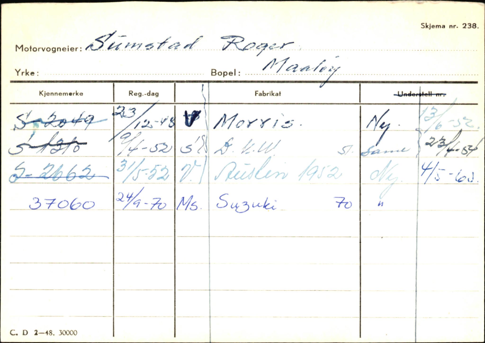 Statens vegvesen, Sogn og Fjordane vegkontor, AV/SAB-A-5301/4/F/L0145: Registerkort Vågsøy S-Å. Årdal I-P, 1945-1975, p. 296