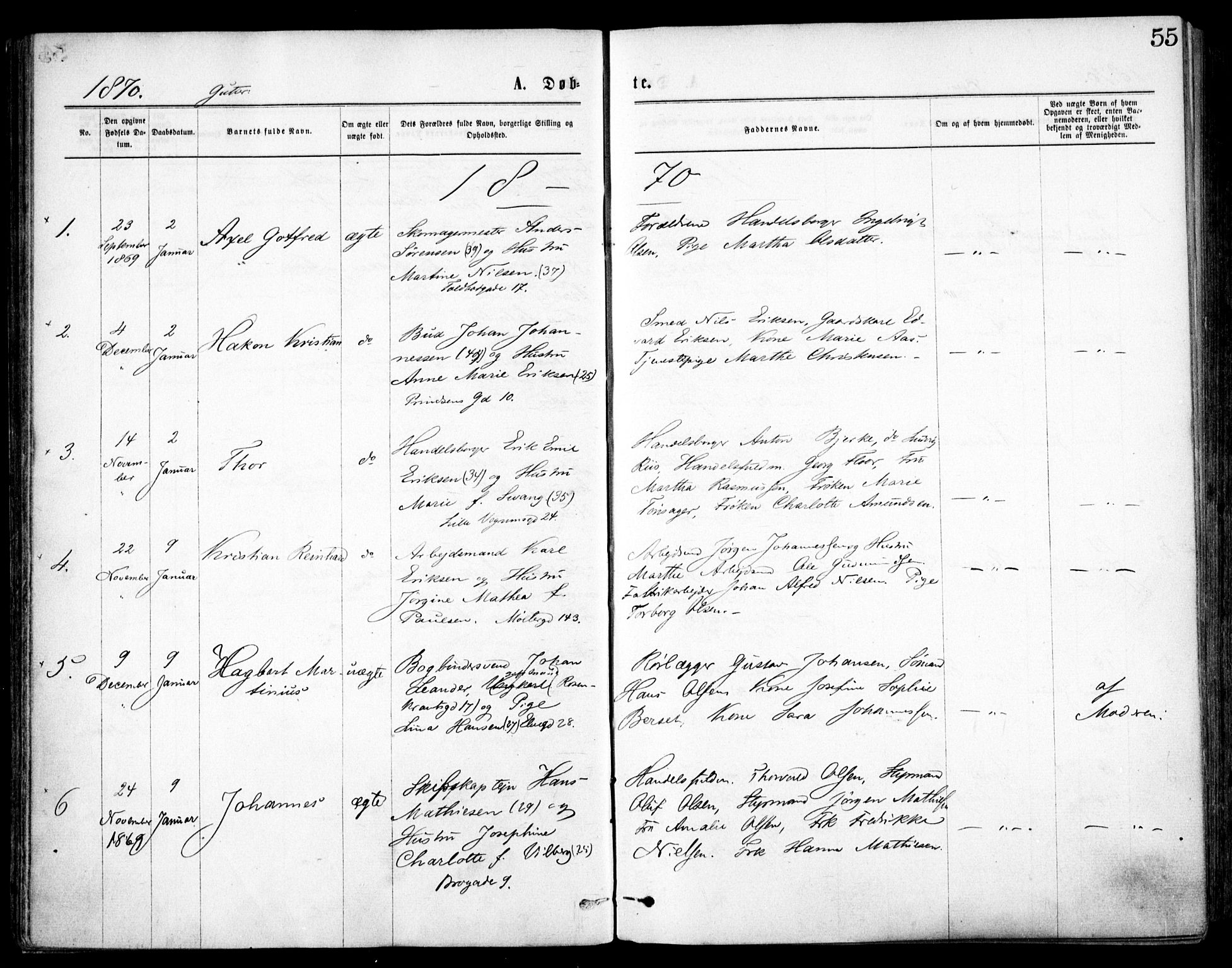 Oslo domkirke Kirkebøker, SAO/A-10752/F/Fa/L0017: Parish register (official) no. 17, 1869-1878, p. 55