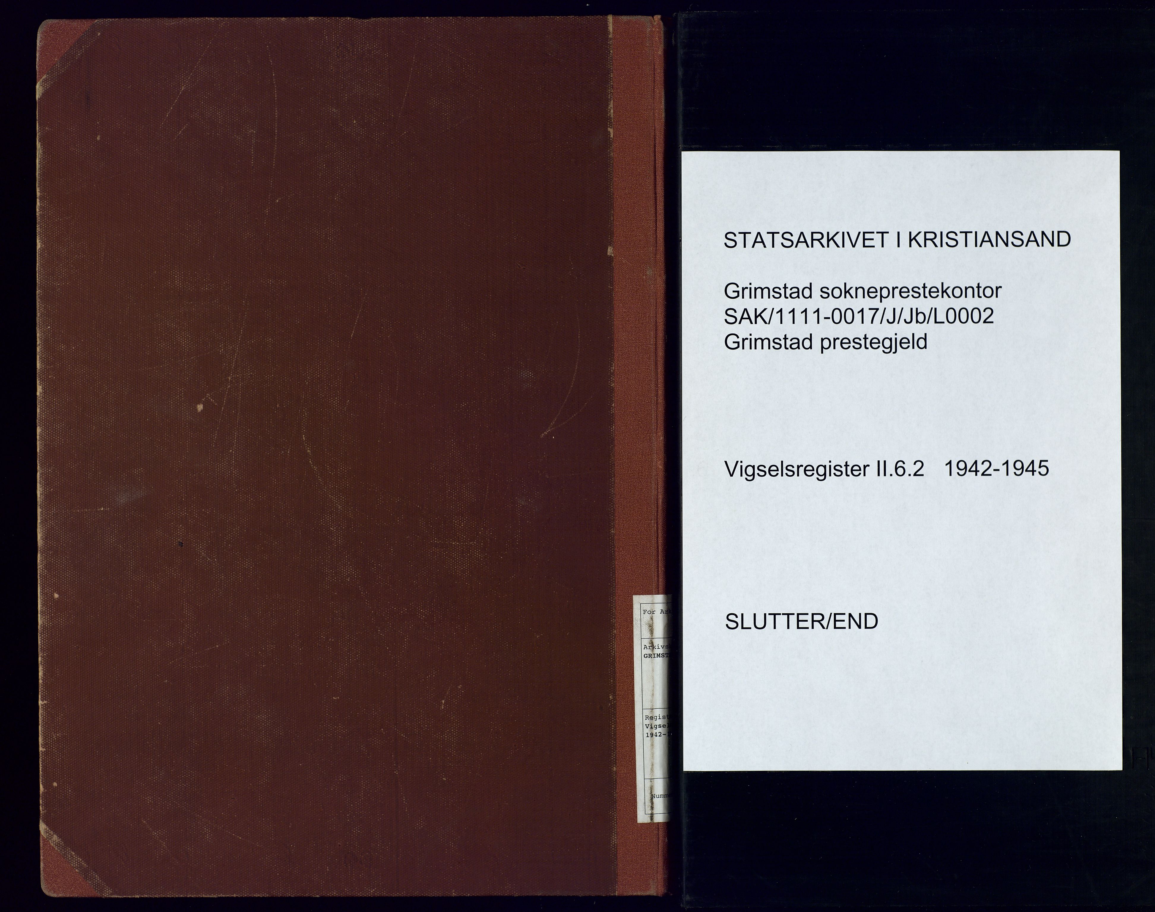 Grimstad sokneprestkontor, AV/SAK-1111-0017/J/Jb/L0002: Marriage register no. II.6.2, 1942-1945