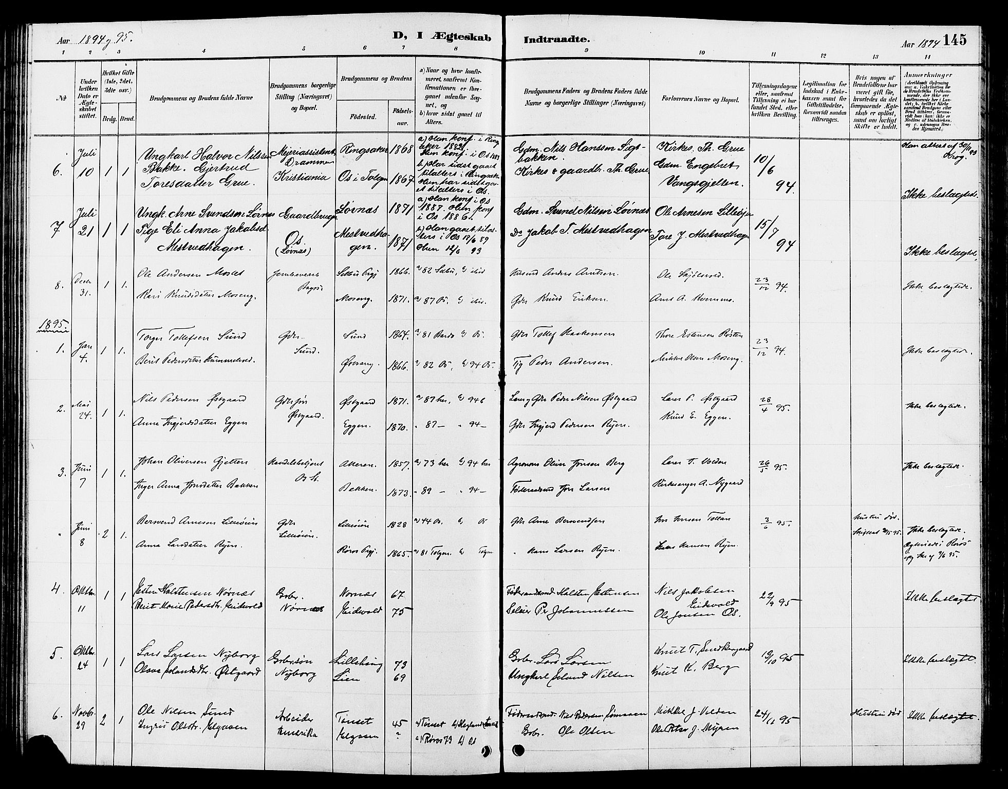 Tolga prestekontor, AV/SAH-PREST-062/L/L0008: Parish register (copy) no. 8, 1887-1912, p. 145