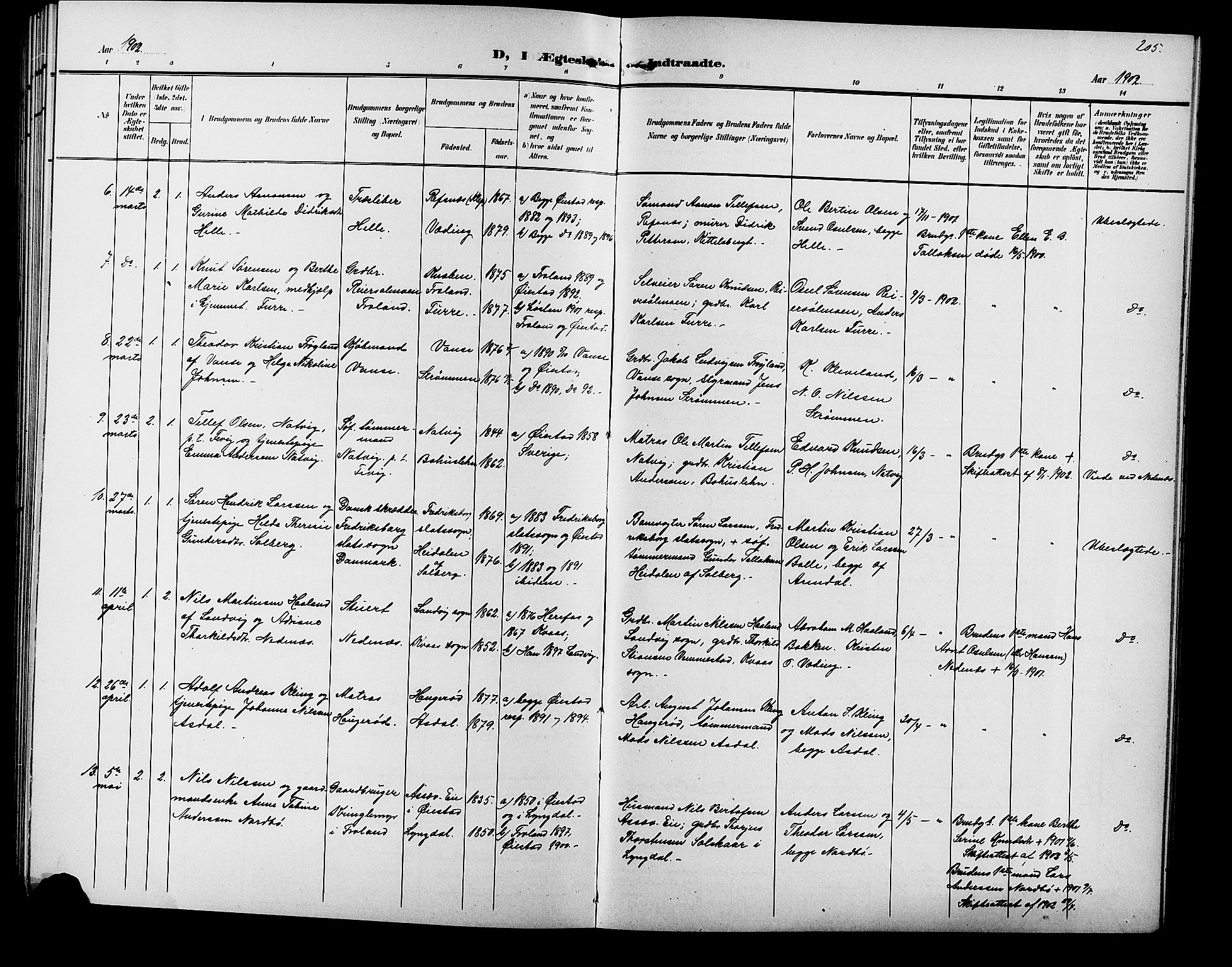 Øyestad sokneprestkontor, AV/SAK-1111-0049/F/Fb/L0010: Parish register (copy) no. B 10, 1897-1906, p. 205