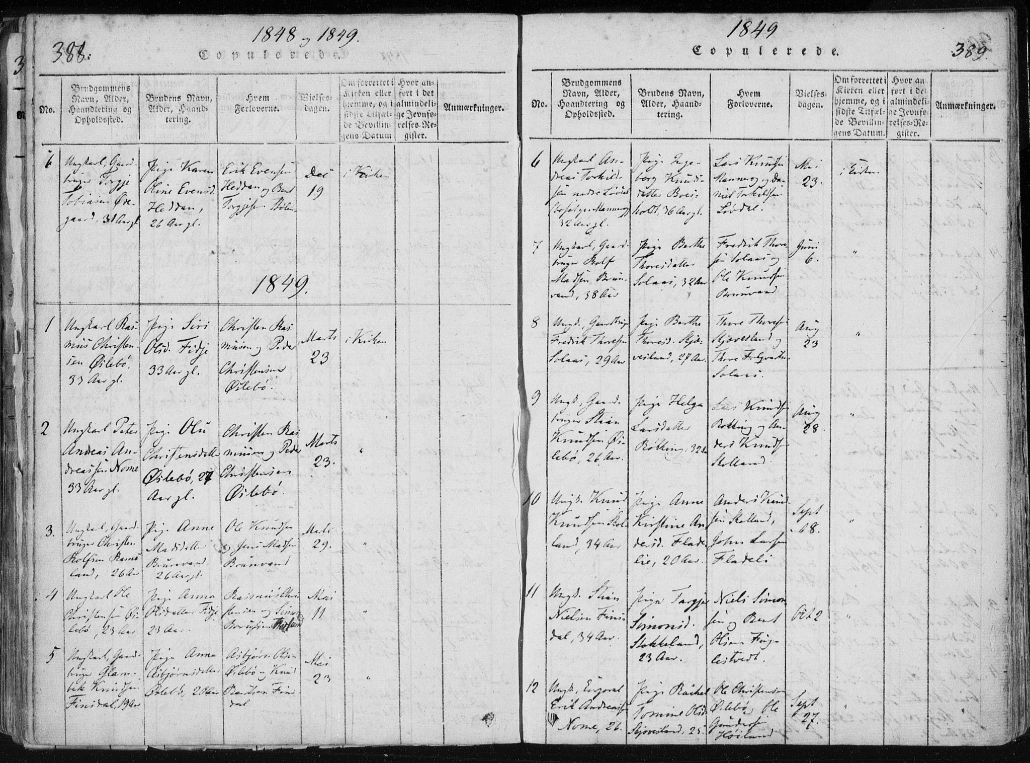 Holum sokneprestkontor, AV/SAK-1111-0022/F/Fa/Fac/L0002: Parish register (official) no. A 2, 1821-1859, p. 388-389